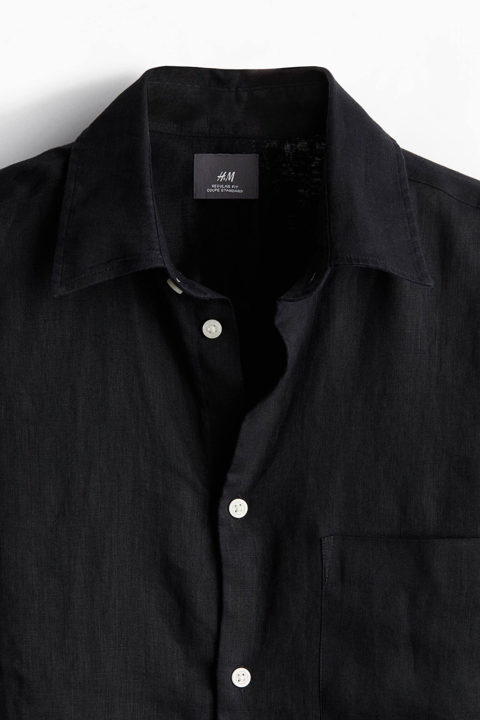 Regular Fit Linen shirt - Black - 5