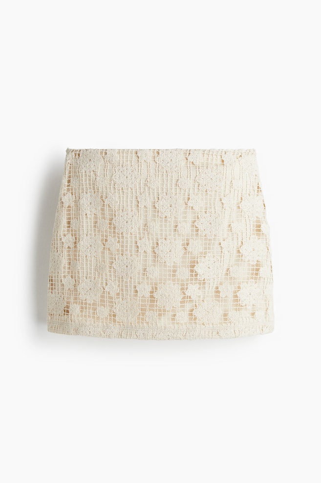 Crochet-look mini skirt - Light beige - 1