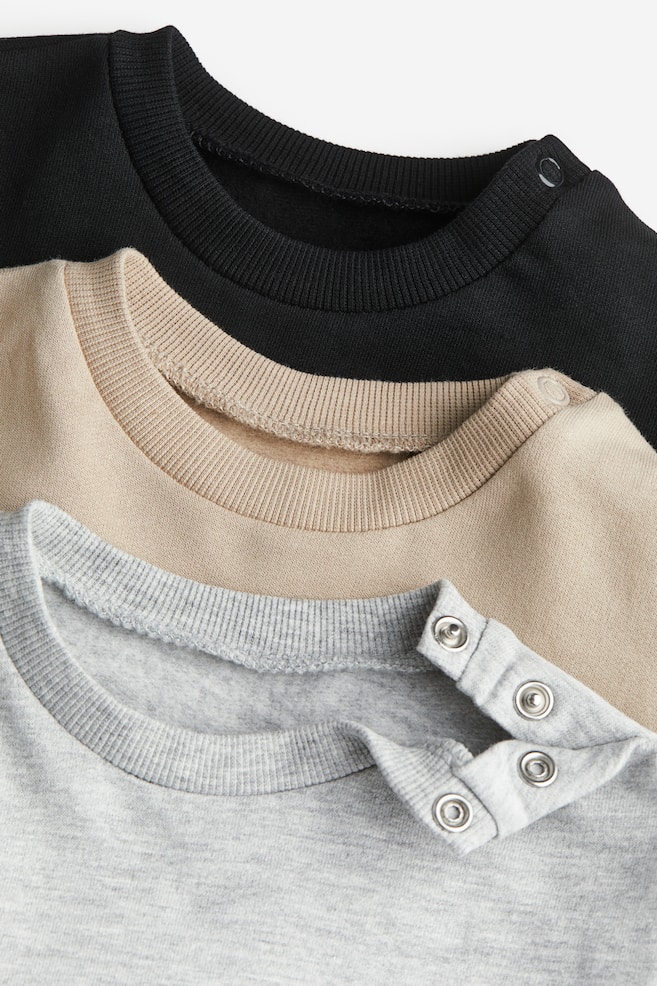 3-pak sweatshirt i bomuld - Lysegråmeleret/Sort/Lysegråmeleret/Mørkegrå/Blå/Beige/Lysegrøn/Mørk beige/dc - 2