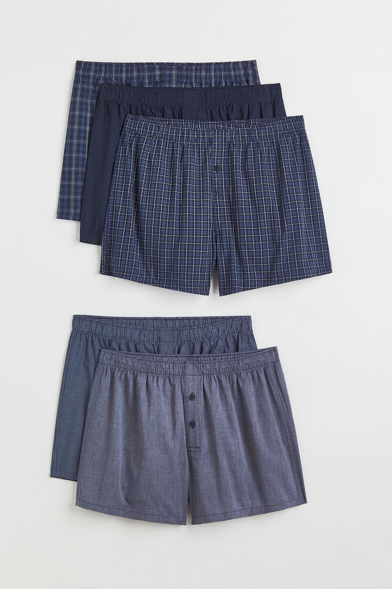 5-pack woven cotton boxer shorts - Dark blue/plaid - 1
