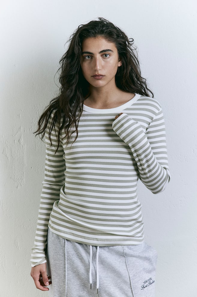 Ribbed jersey top - Sage green/Striped/White/Striped/White/Blue striped/White/Black striped - 4