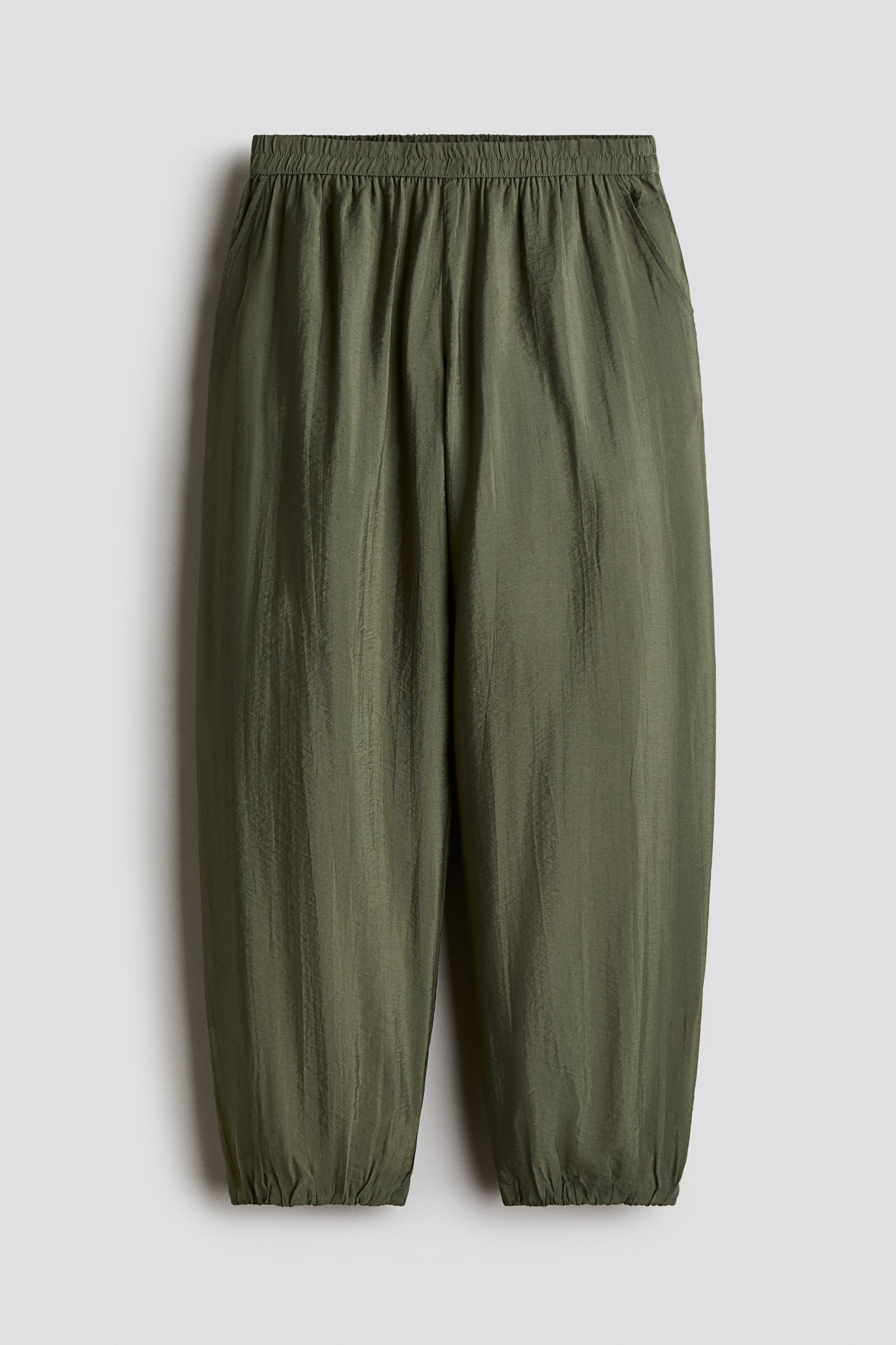 Crinkled Balloon-Leg Pants - Khaki green/Black