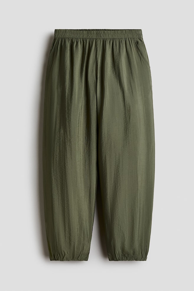 Crinkled balloon trousers - Khaki green/Black - 1