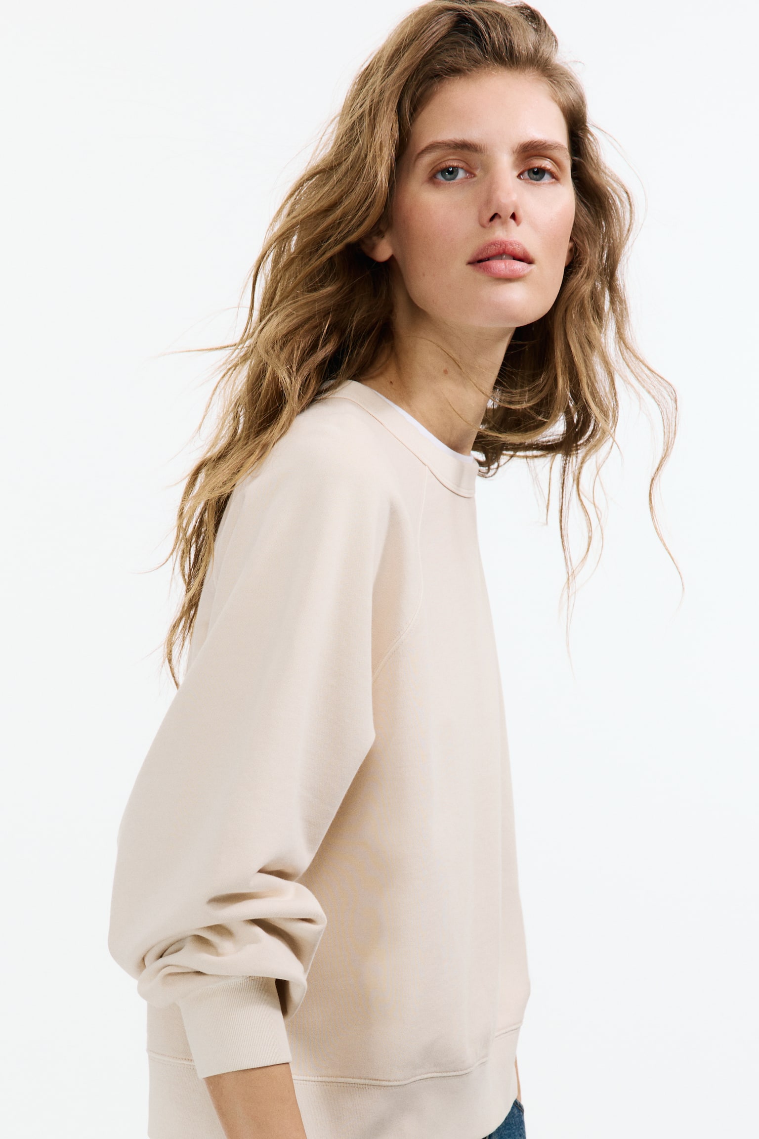 Oversized cotton sweatshirt - Light beige/Grey - 4