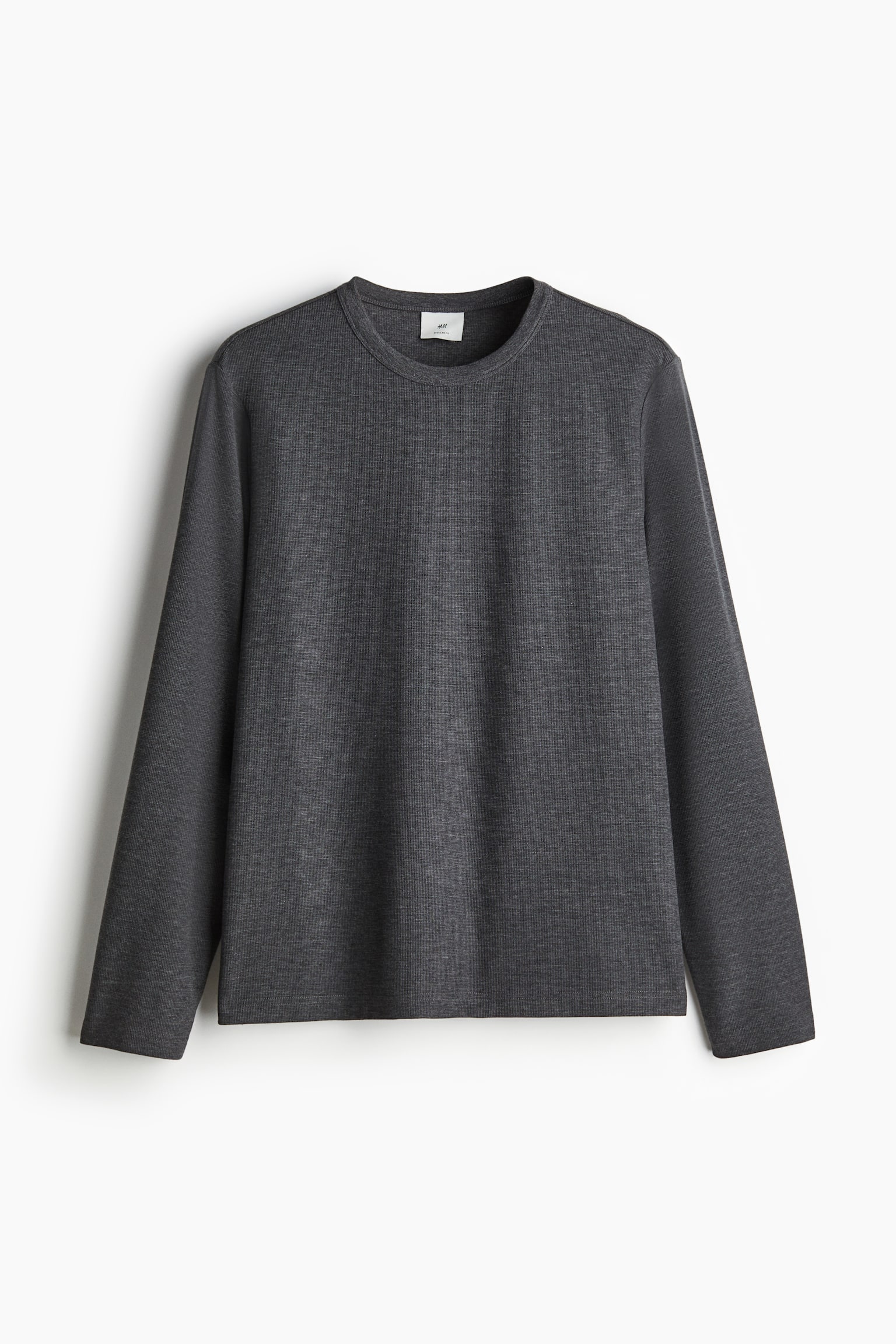 Regular Fit Long-sleeved waffled top - Dark grey marl/Navy blue/Greige marl/Cream - 2