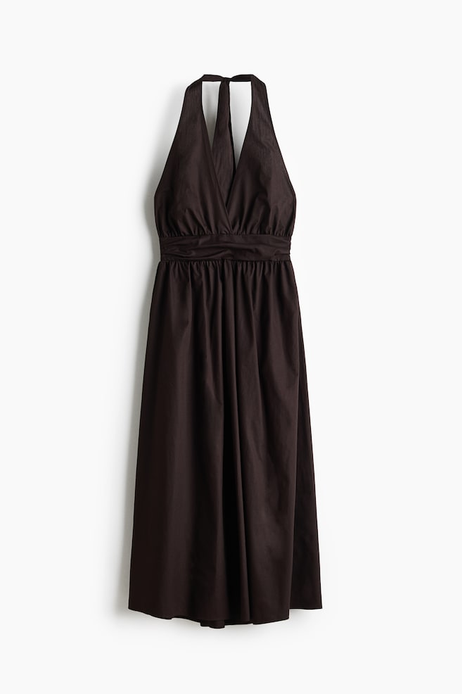 Cotton halterneck dress - Dark brown/Black/Mustard yellow - 1