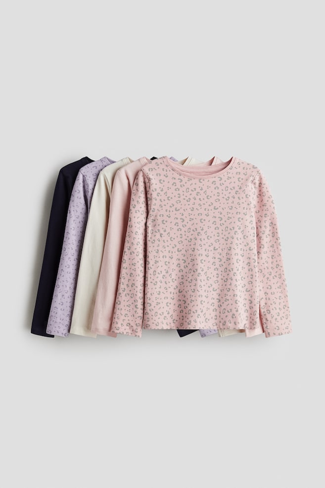 5-pack jersey tops - Light pink/Leopard print/Light purple/Mint green/Plum/Hearts/Dark red/Pink/Pink/White/Mint green/Pink/Dark grey/Spotted/Grey/Hearts - 1