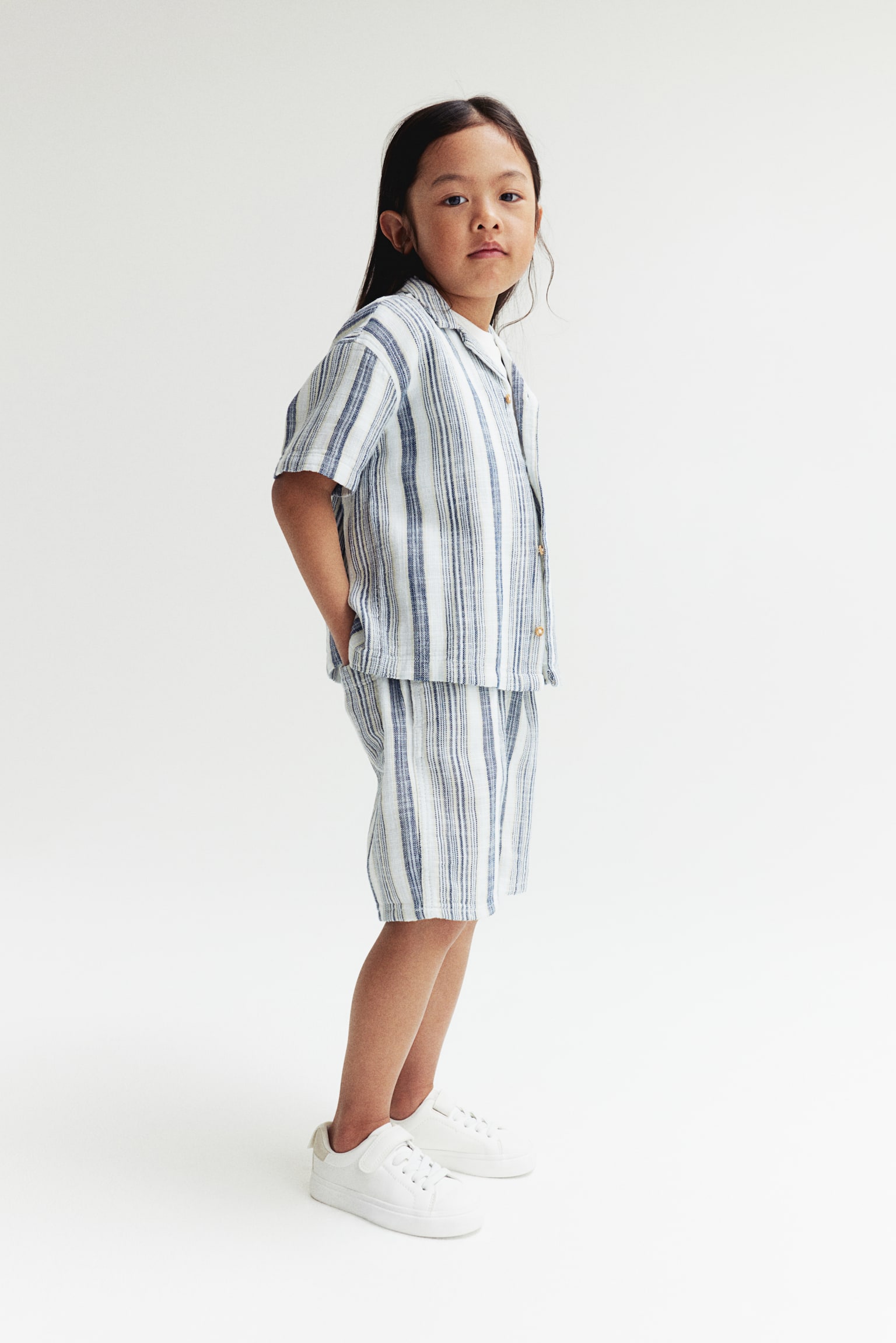 Shirt & Shorts Set - White/Blue stripe/Light beige - 3