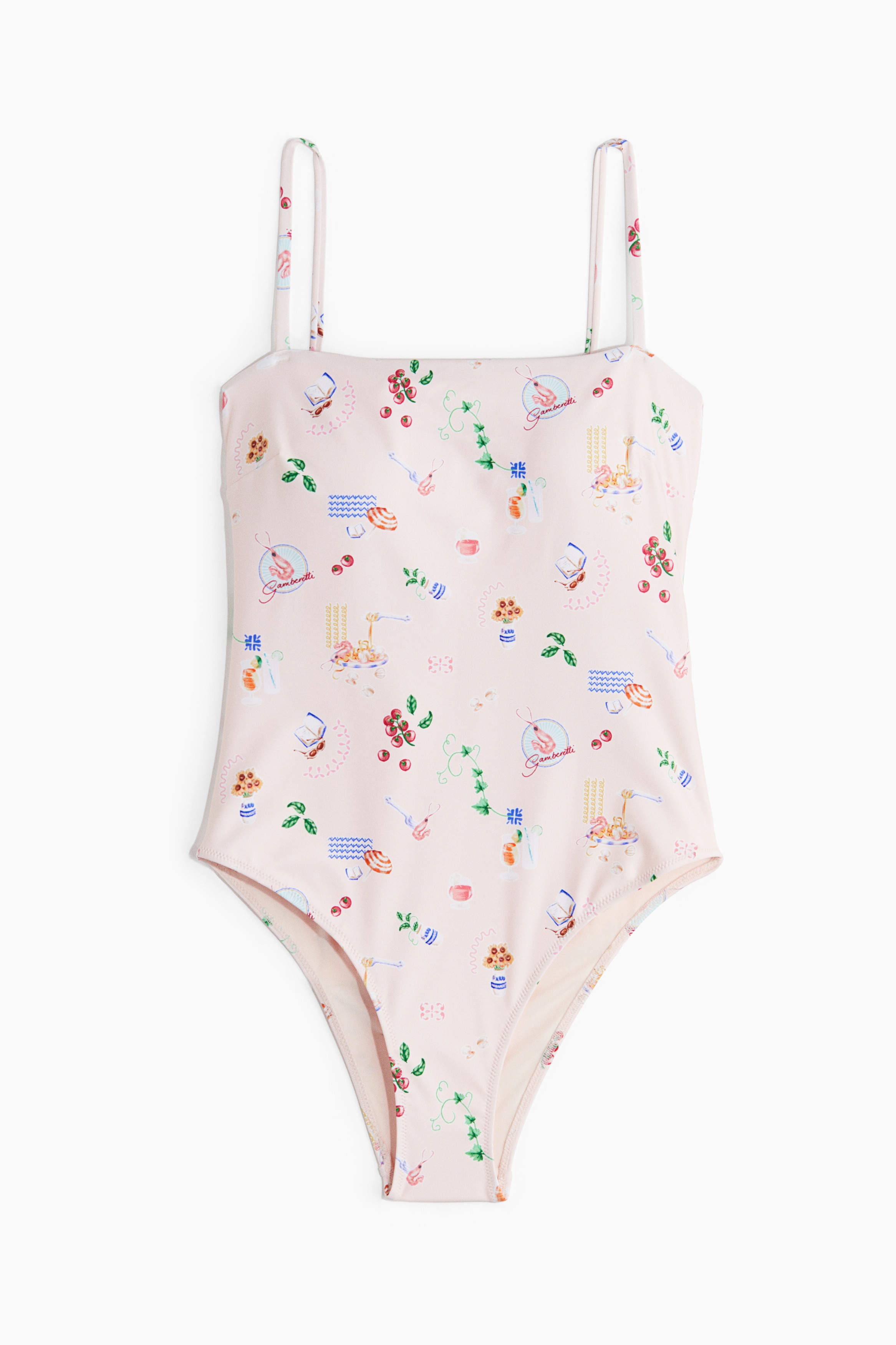 Maillot de bain paddé - Rose poudré/motif/Beige clair/motif jaune