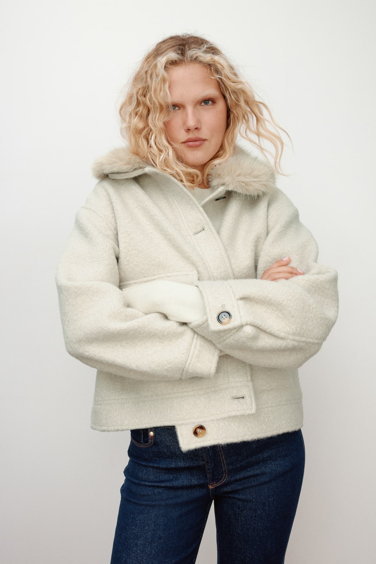 Twill Jacket with Fluffy Collar - image 5