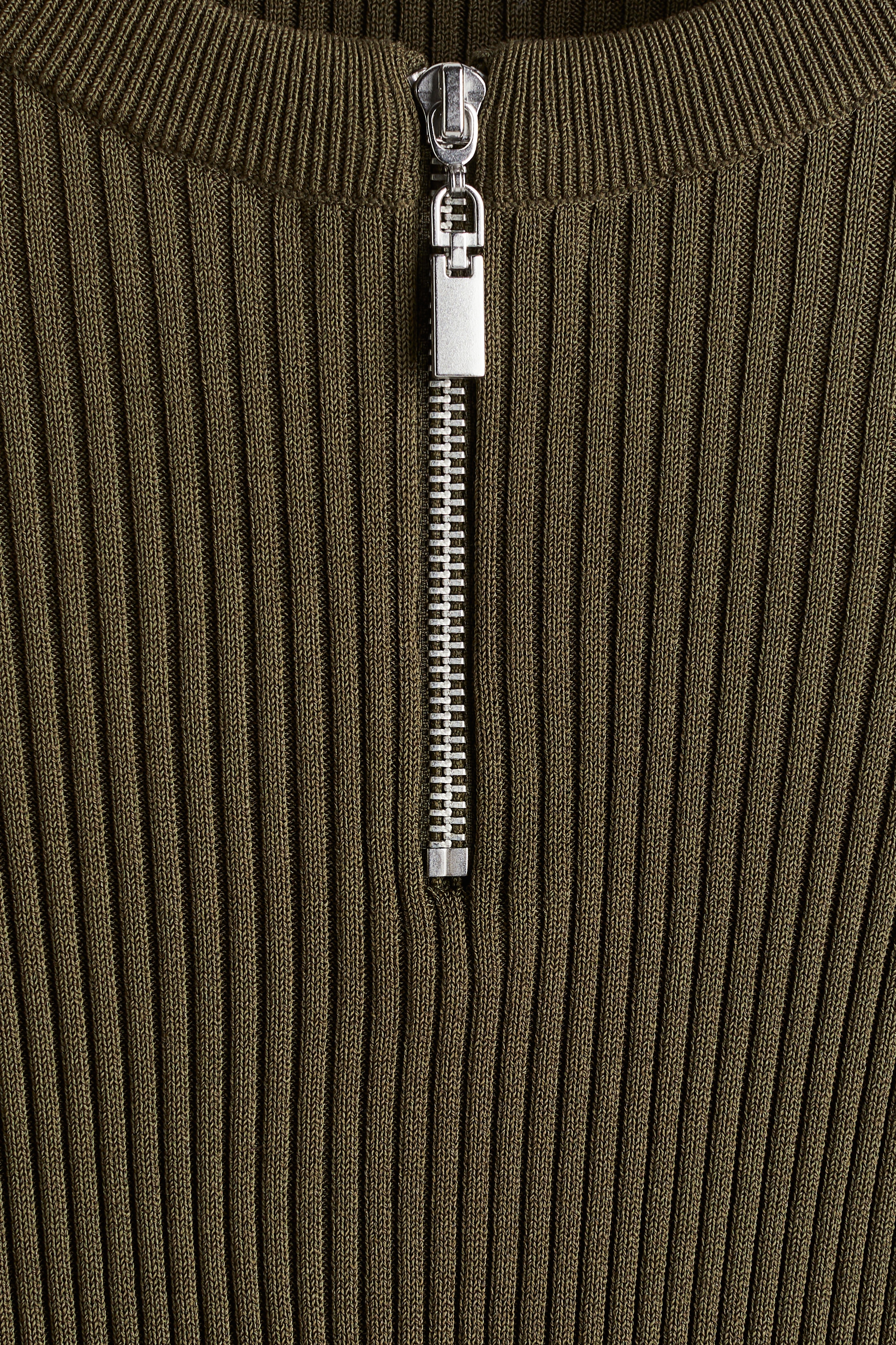 Zip-top rib-knit top - Dark khaki green - Ladies | H&M HK