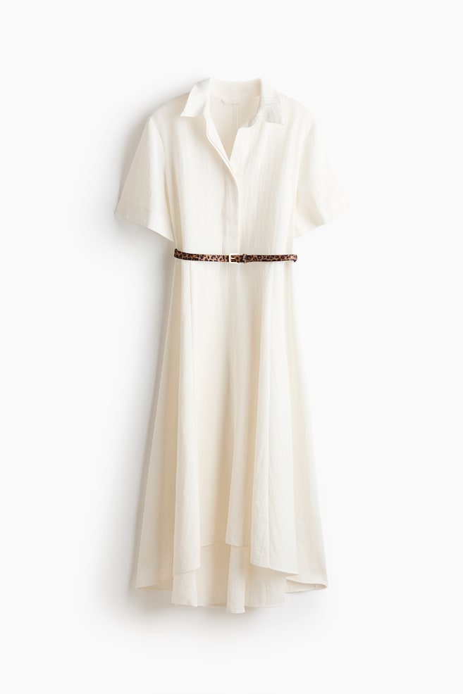 Tie-Belt Shirt Dress - White/Black/Dark brown - 1