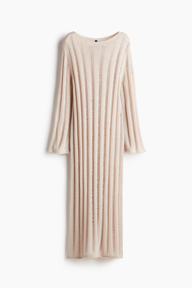 Ladder-stitch-look knitted dress - Light beige - 1