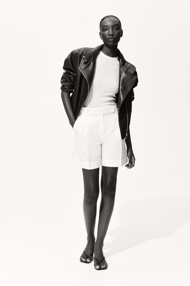 Dressy Linen-Blend Shorts-White - 3