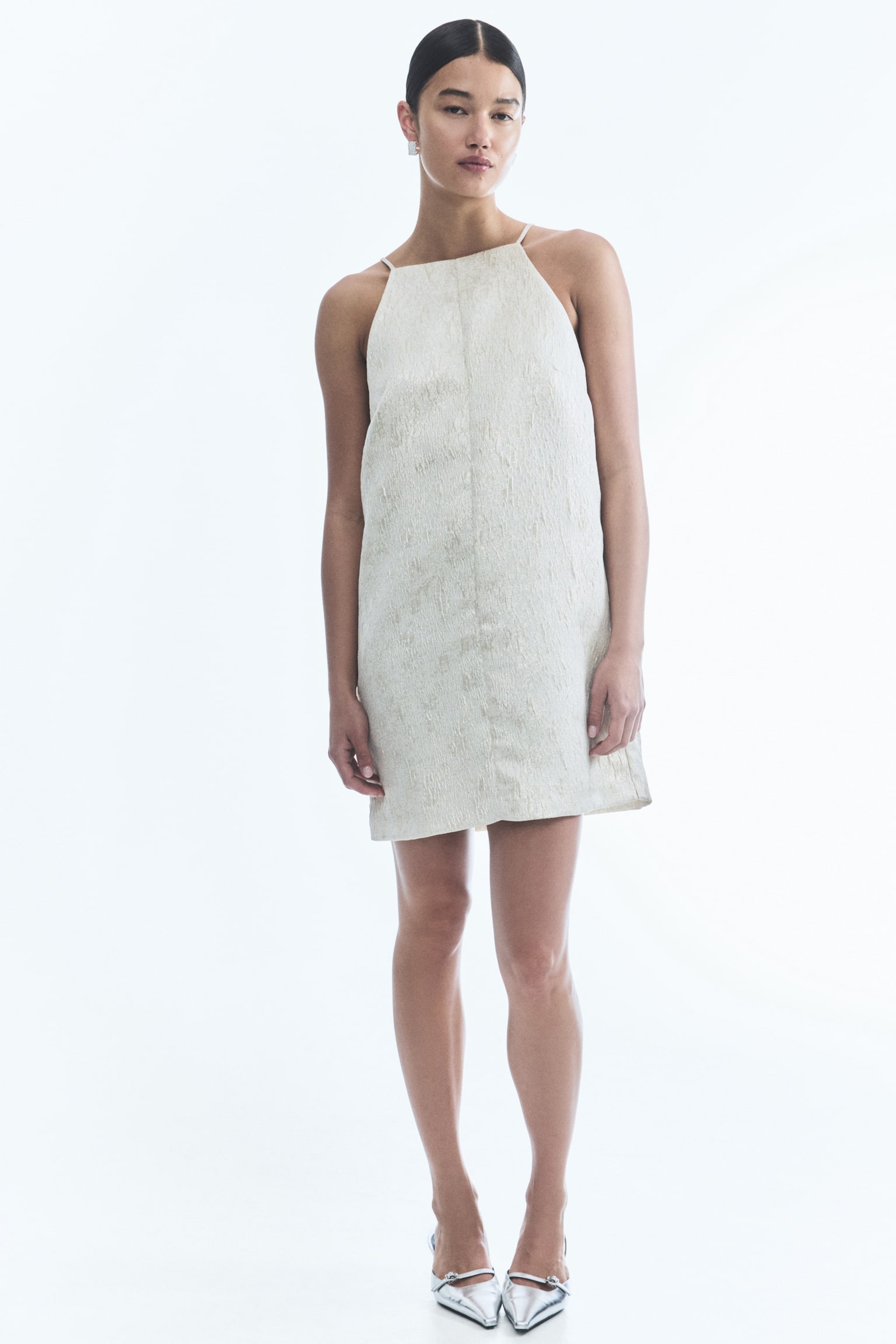 Textured Mini Dress - Light beige/Pale grey - 5
