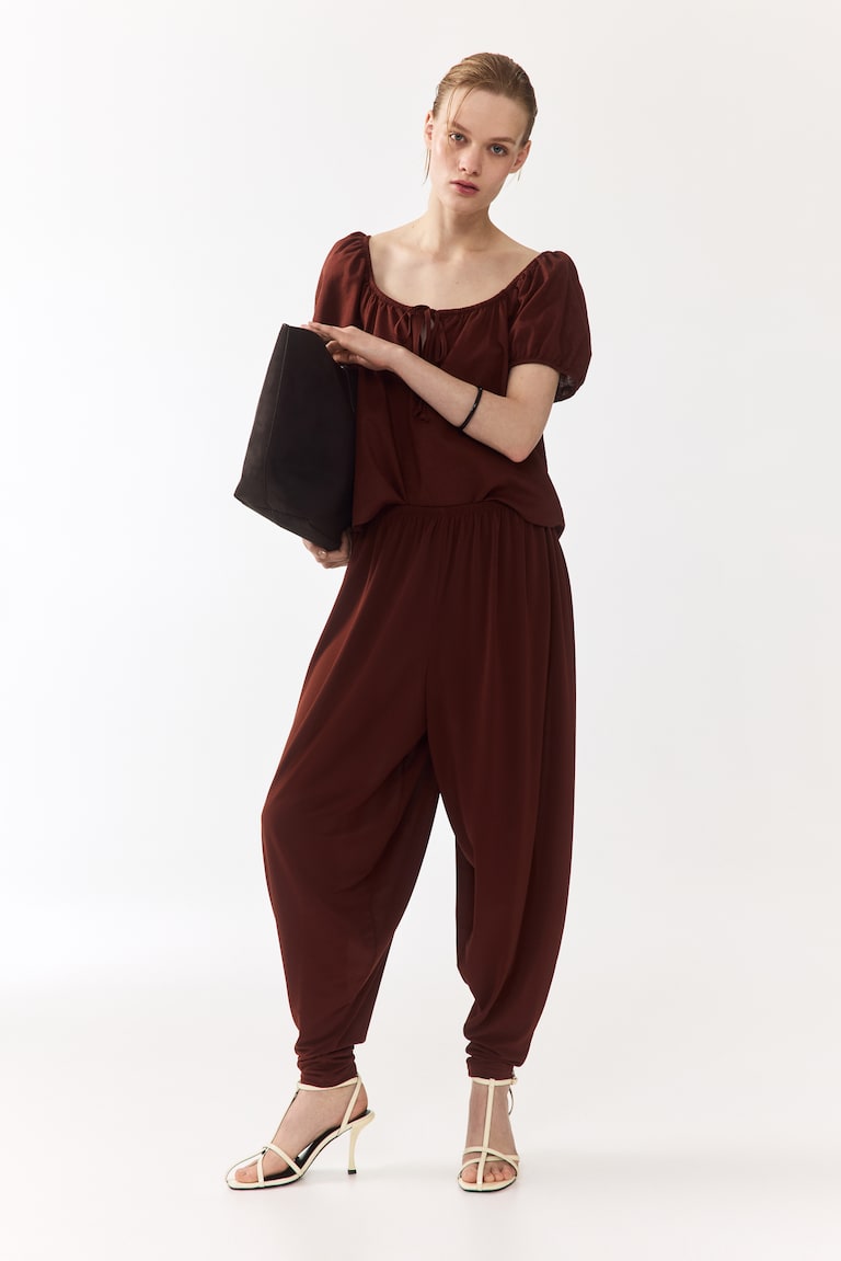 Bluza od mešavine lana sa puf rukavima