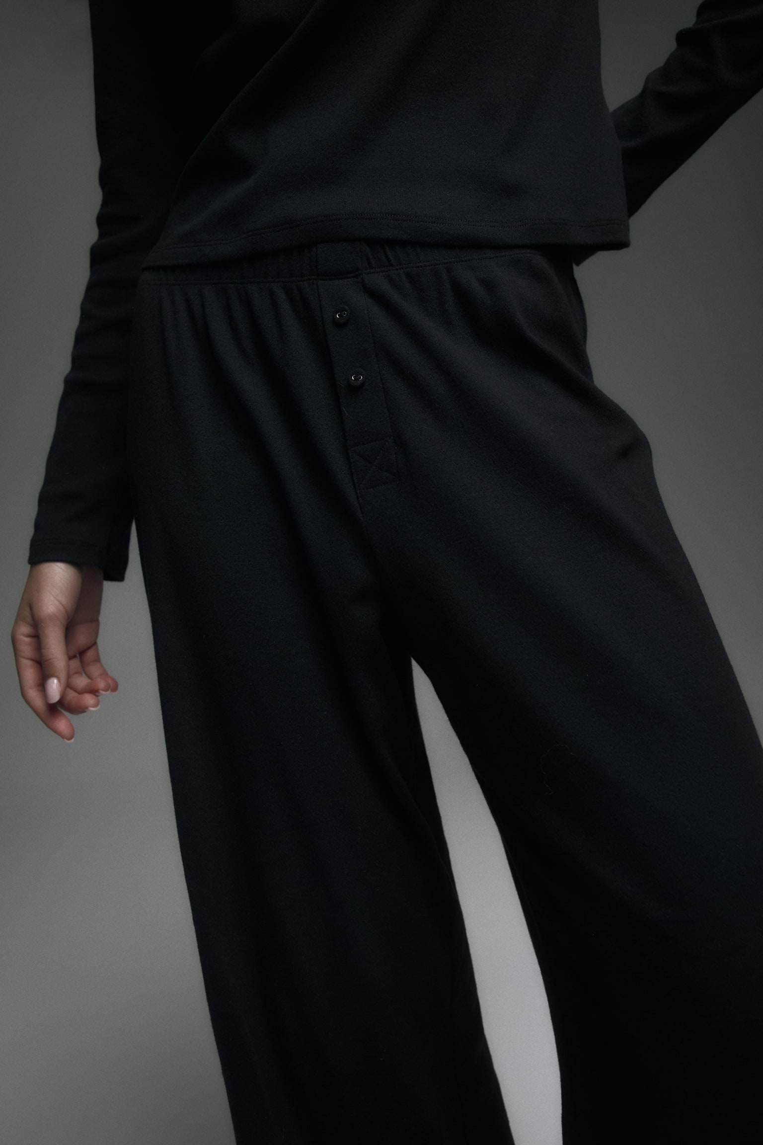 Pointelle-Knit Pajamas - Black/Light gray melange/floral - 7