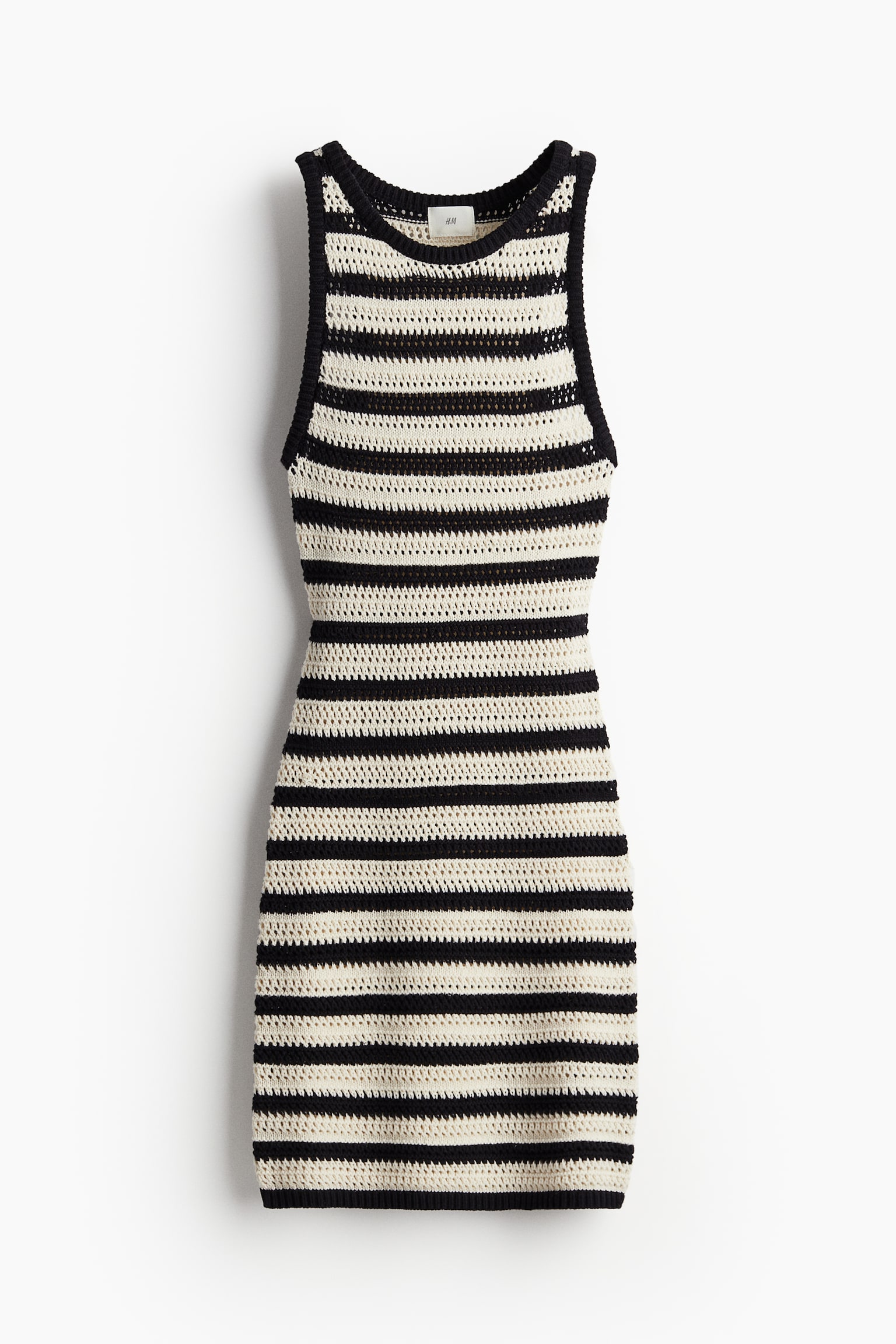 Crochet-look dress - Black/Striped - 2