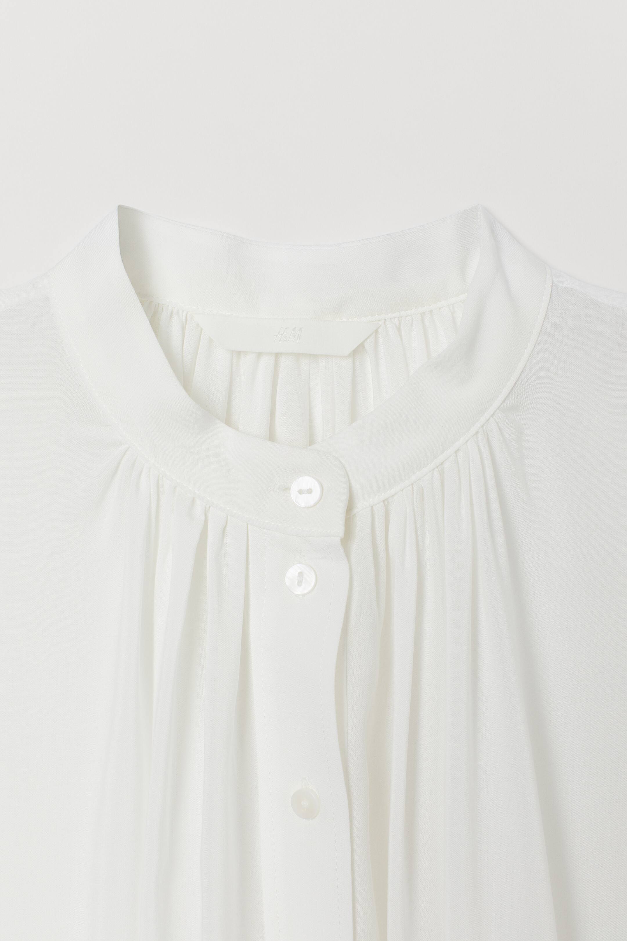 Grandad collar viscose blouse - White - Ladies | H&M GB