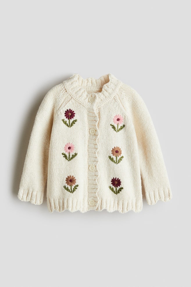 Embroidery Detail Cardigan - Light beige/Flowers/Brown marle/Flowers - 1