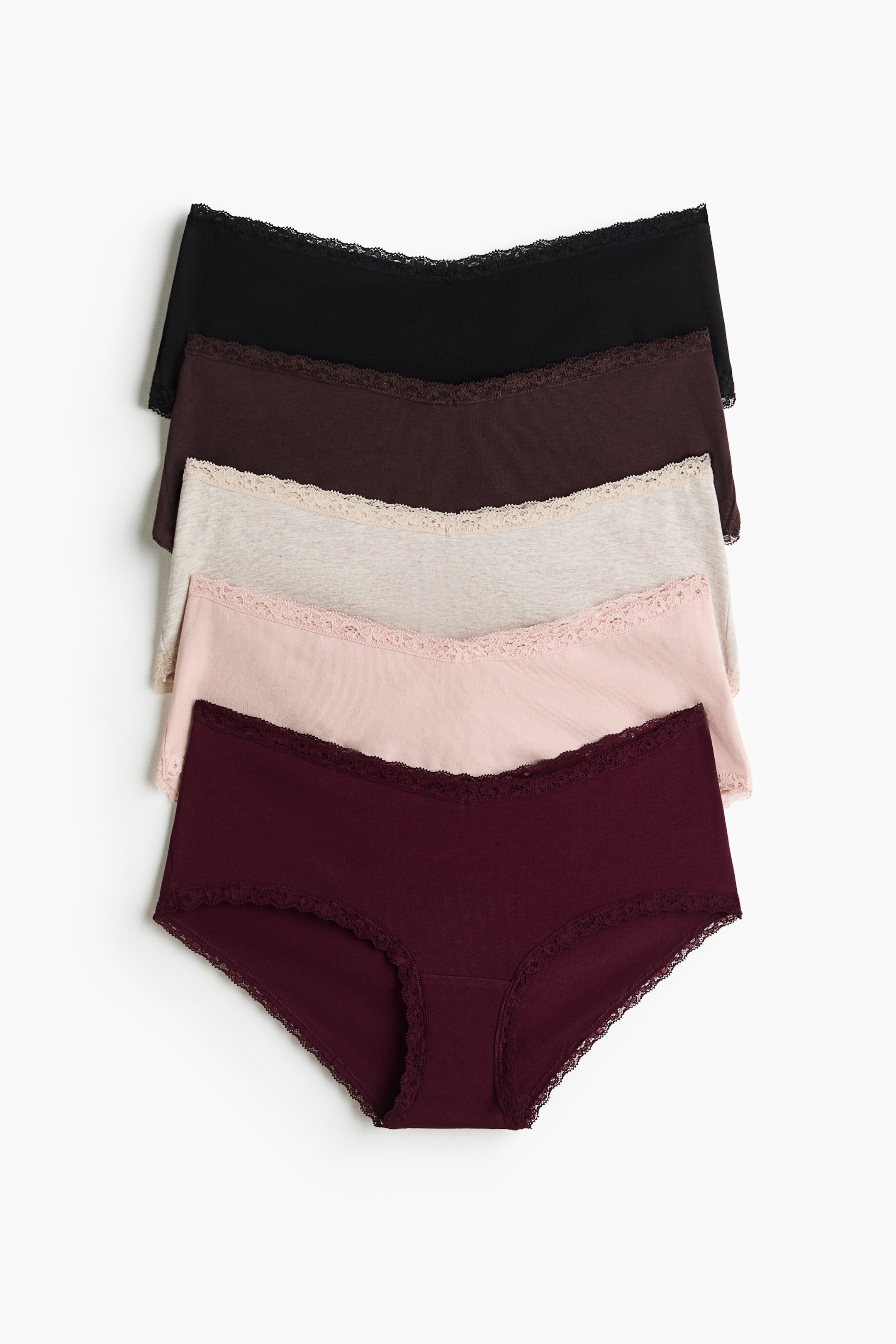 View larger image: MAMA 5-pack lace-trimmed cotton hipster briefs - Burgundy/Dark brown - Ladies | H&M 1