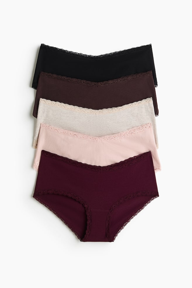 MAMA 5-pack lace-trimmed cotton hipster briefs - Burgundy/Dark brown - 1