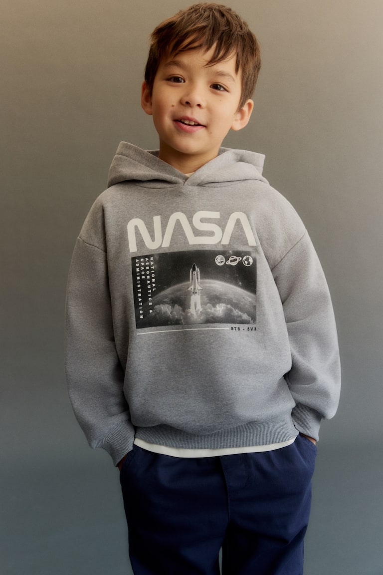 Printed Hoodie Gray melange/NASA Kids H&M US