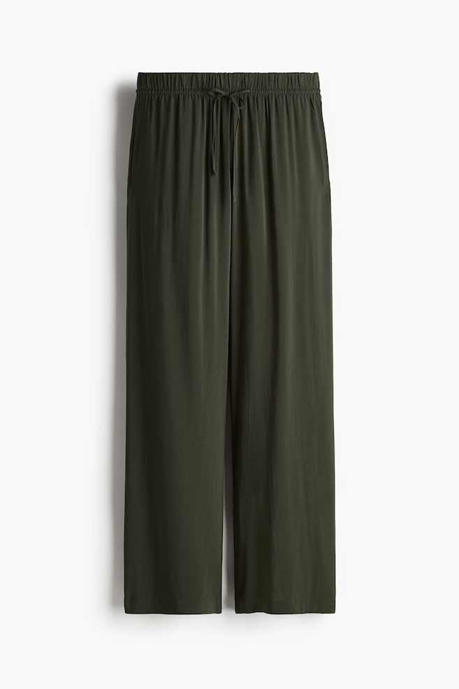 Pantalon large avec taille élastique - Vert foncé/Vert olive/Brun/Noir/Beige foncé/imprimé léopard/Brun foncé/Rouge/motif cachemire - 1