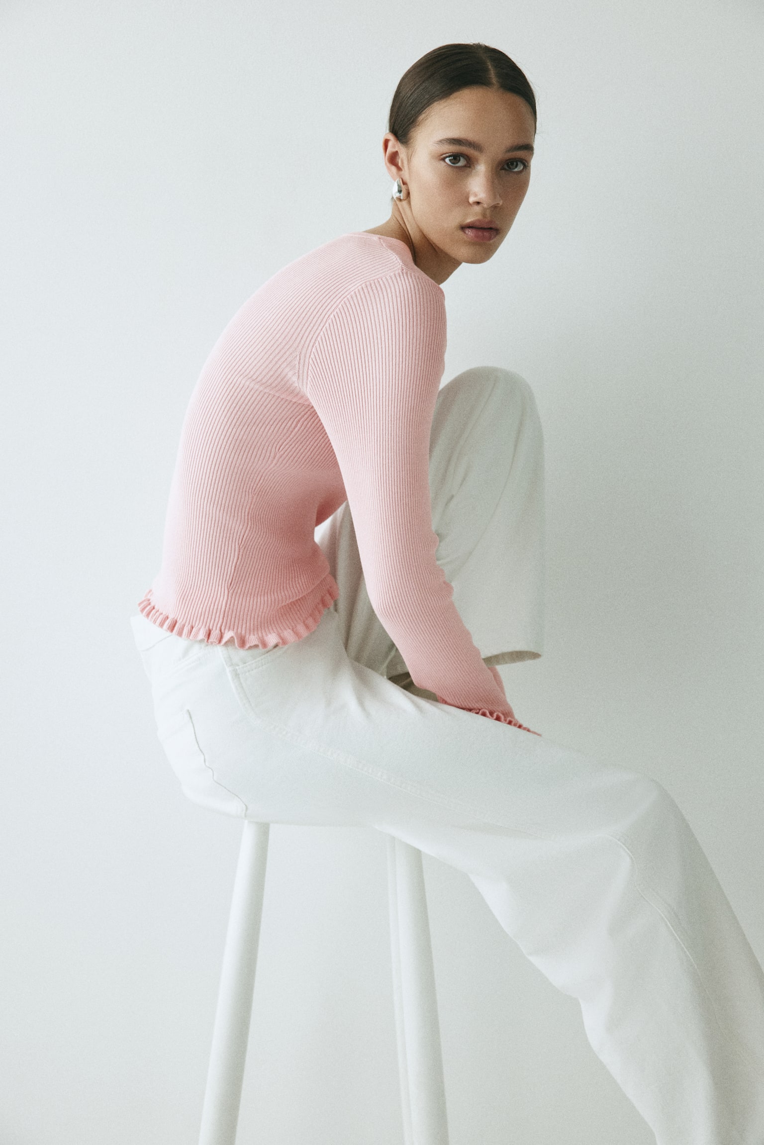 Rib-knit top - Pink/White/Navy blue - 3