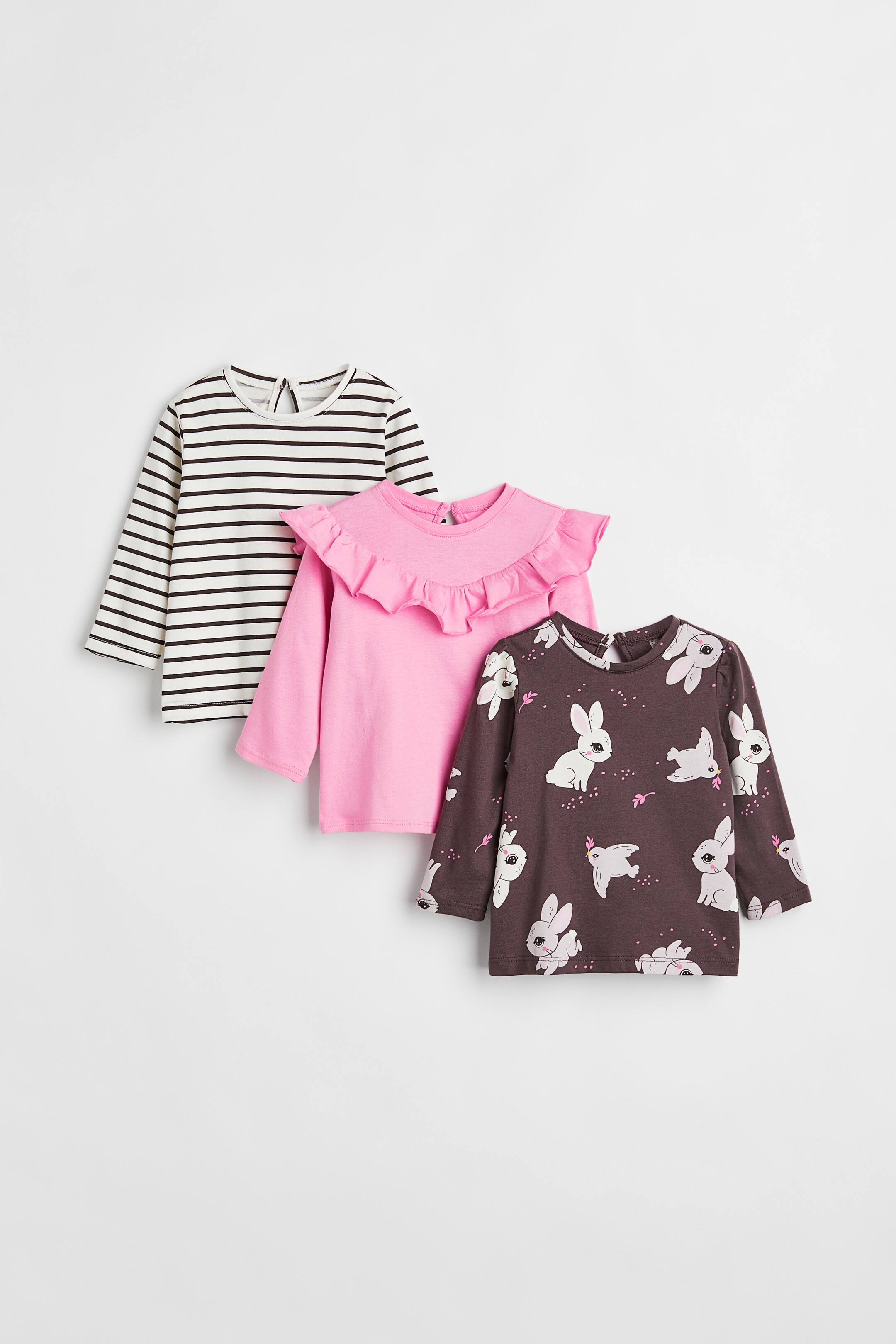 查看大圖: 3件入棉質平紋上衣 - 深木槿紫/兔子 - Kids | H&M 1