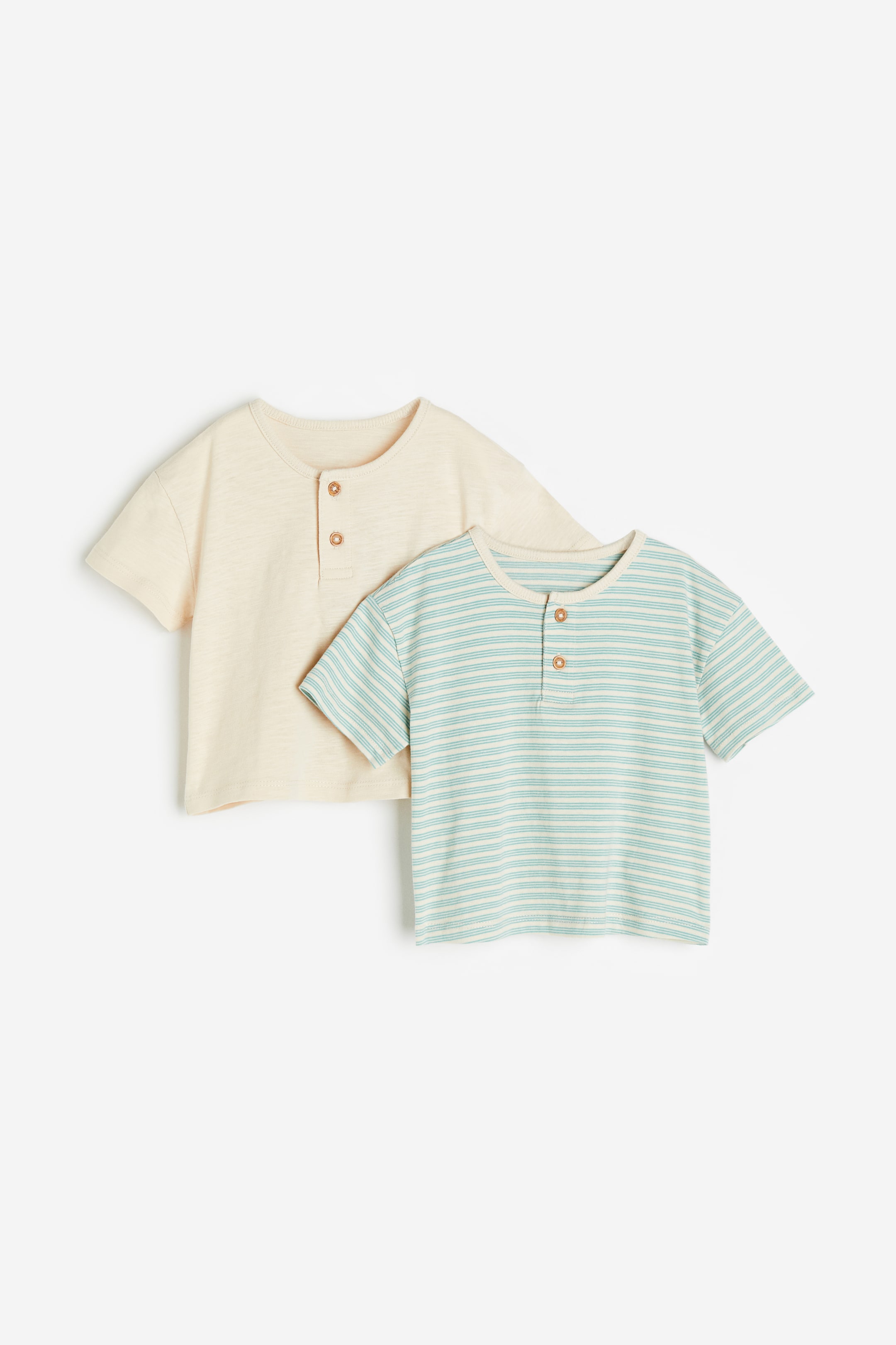 View larger image: 2-pack Cotton Henley Shirts - Turquoise/striped - Kids | H&M US 1