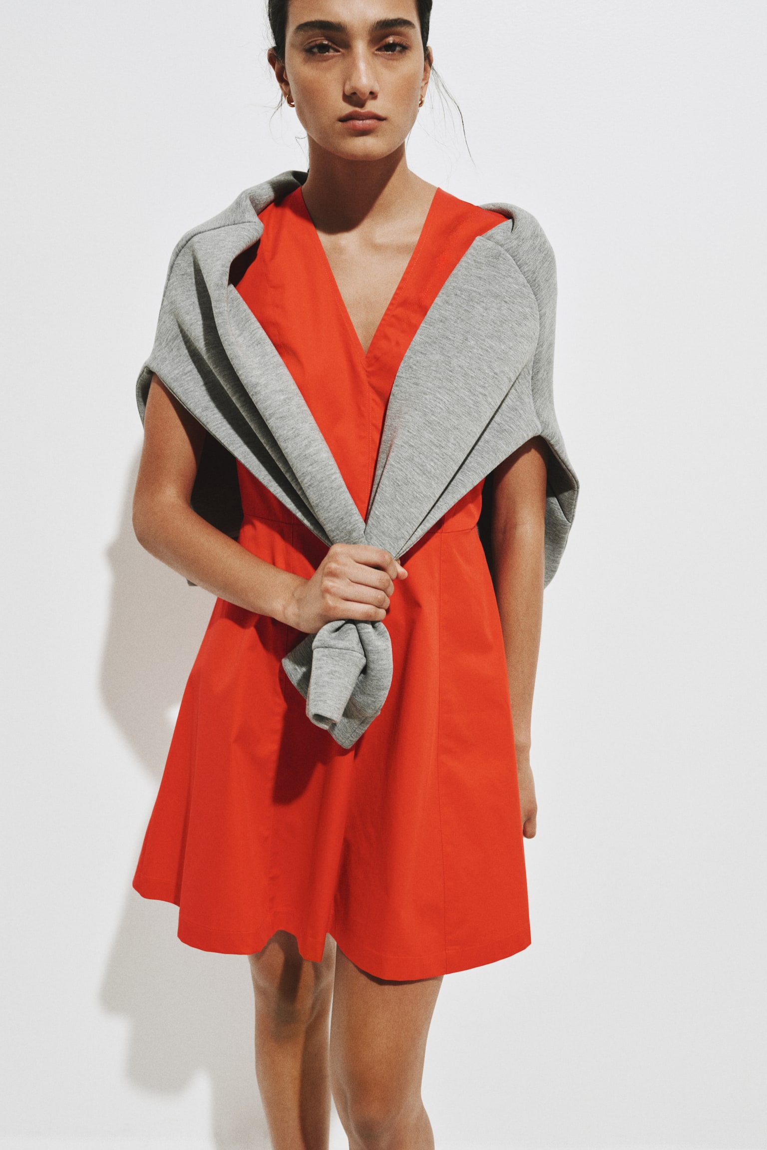 Cotton poplin dress - Bright red/Dark brown - 5