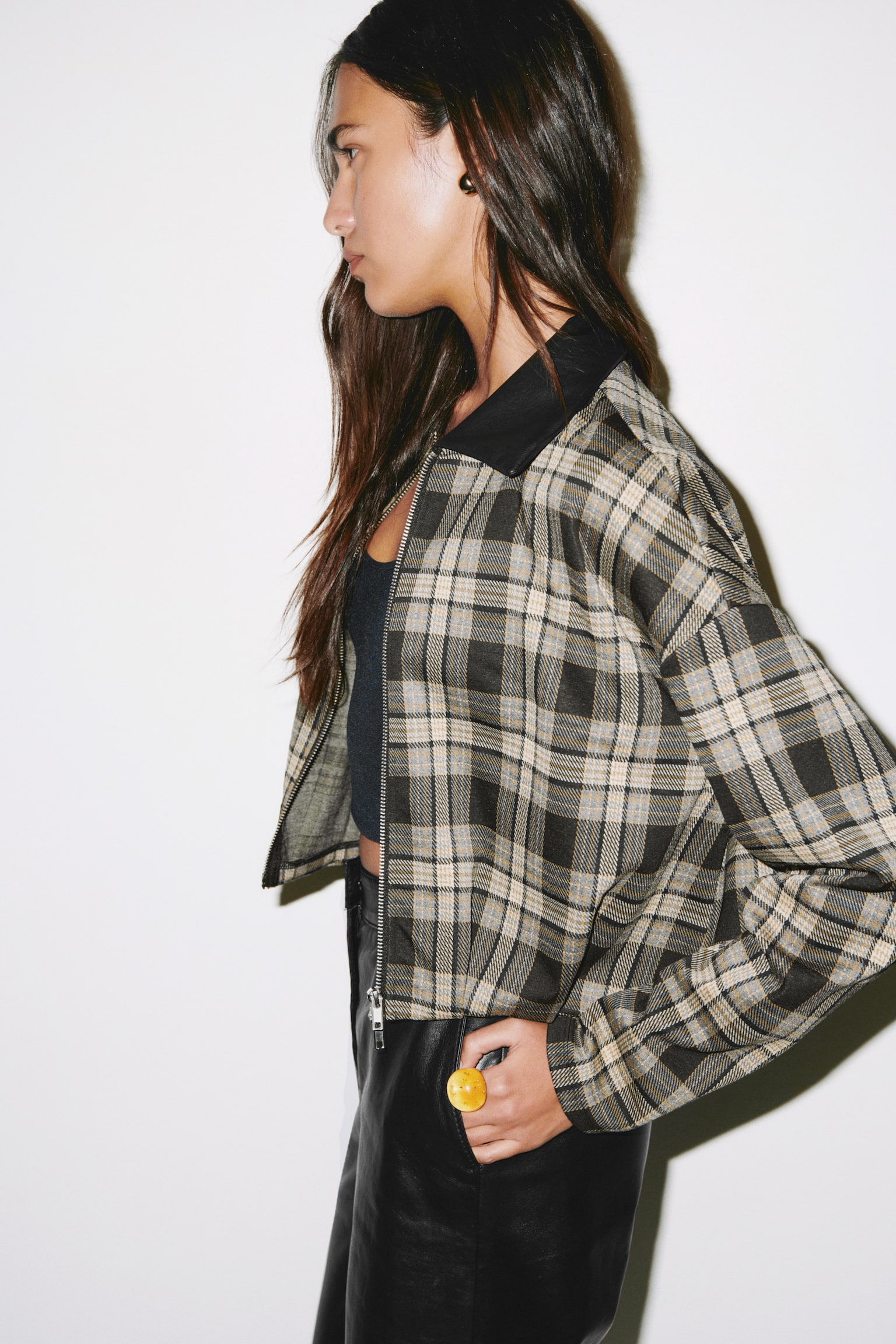 Collared jacket - Beige/Checked - 3