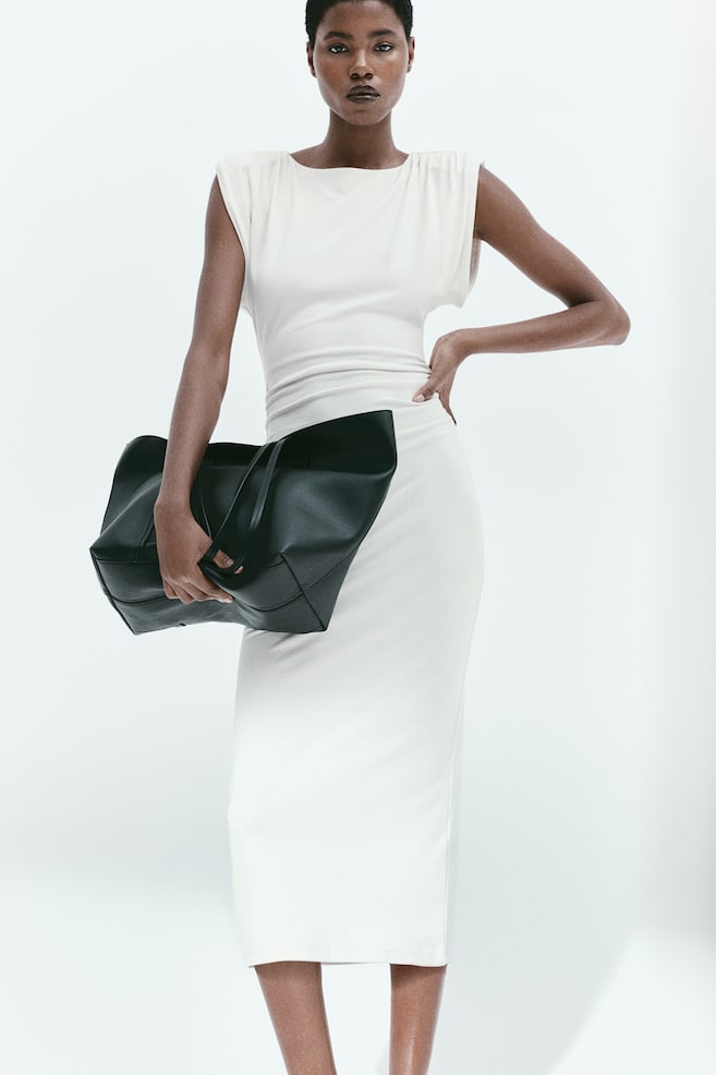 Shoulder-pad dress - Cream/Black - 5