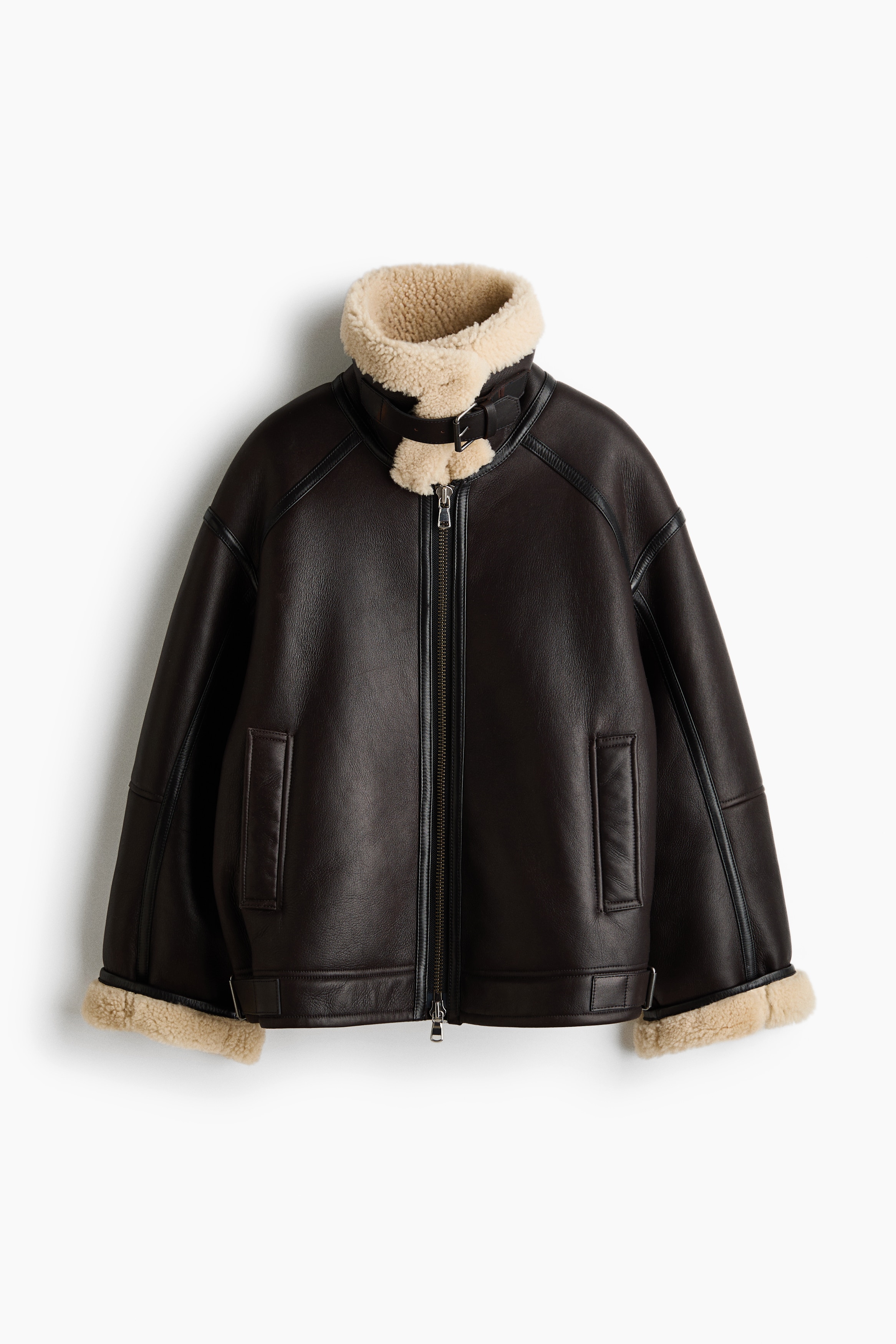 Leather shearling jacket - Dark brown