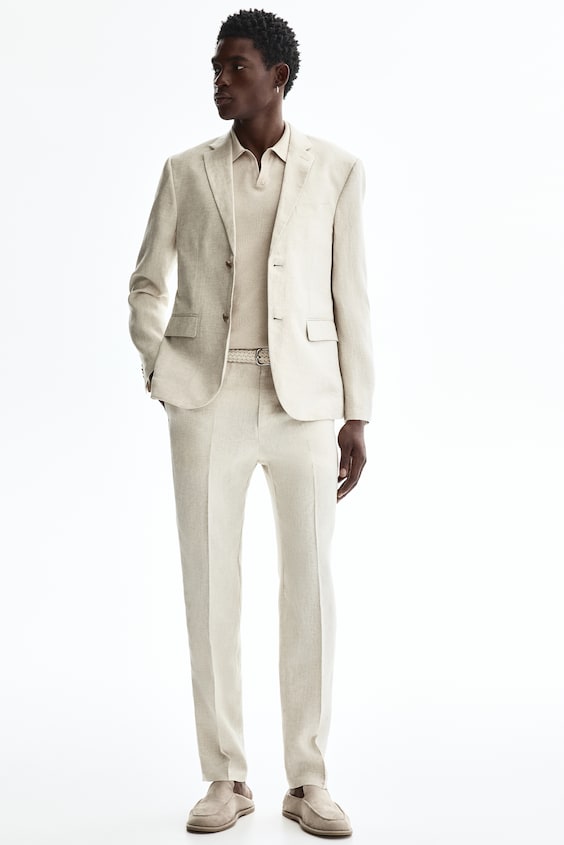 Lniane spodnie garniturowe Slim Fit