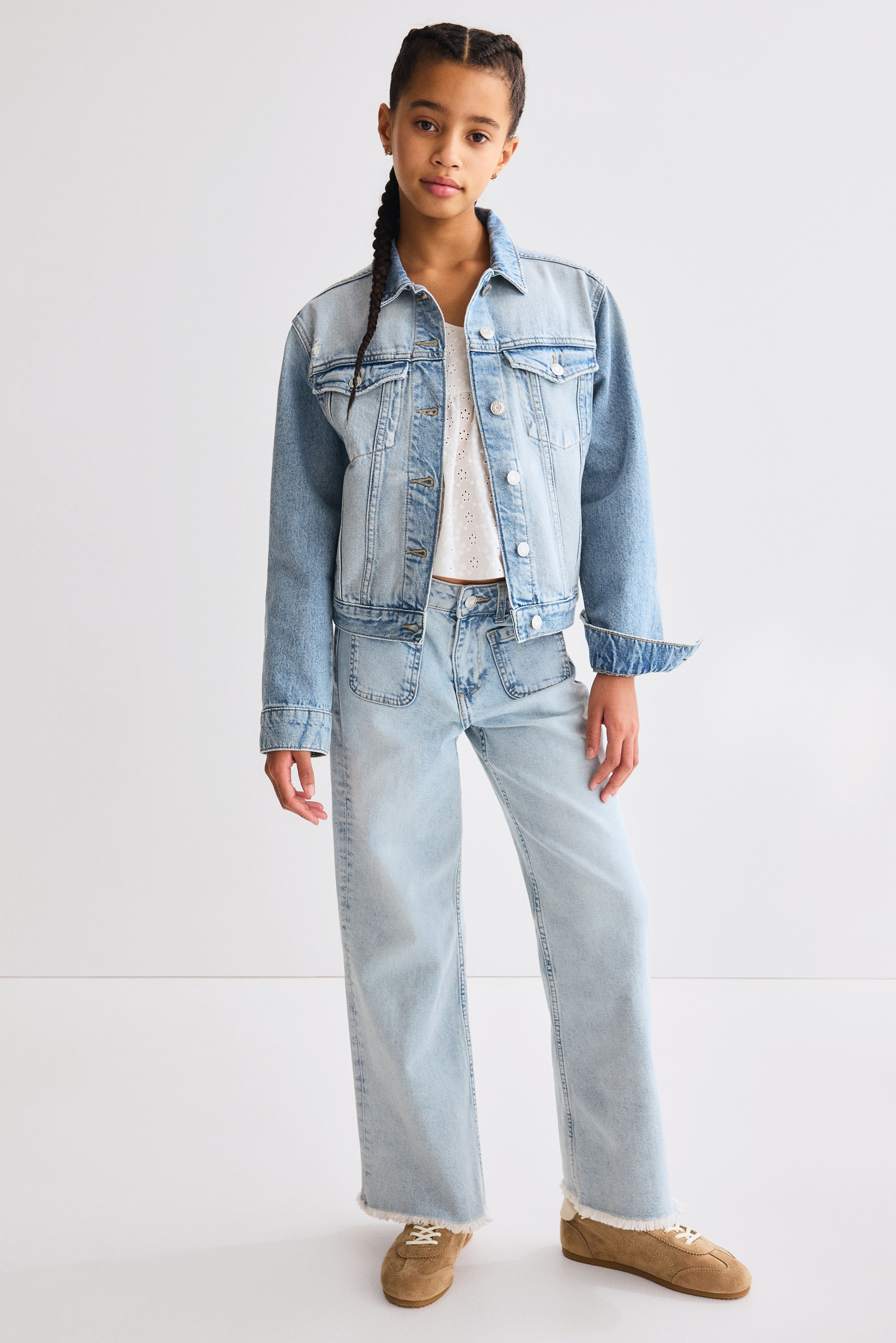 Relaxed Fit Wide Leg Ankle Jeans - Azul denim claro/Cinzento denim/Azul denim