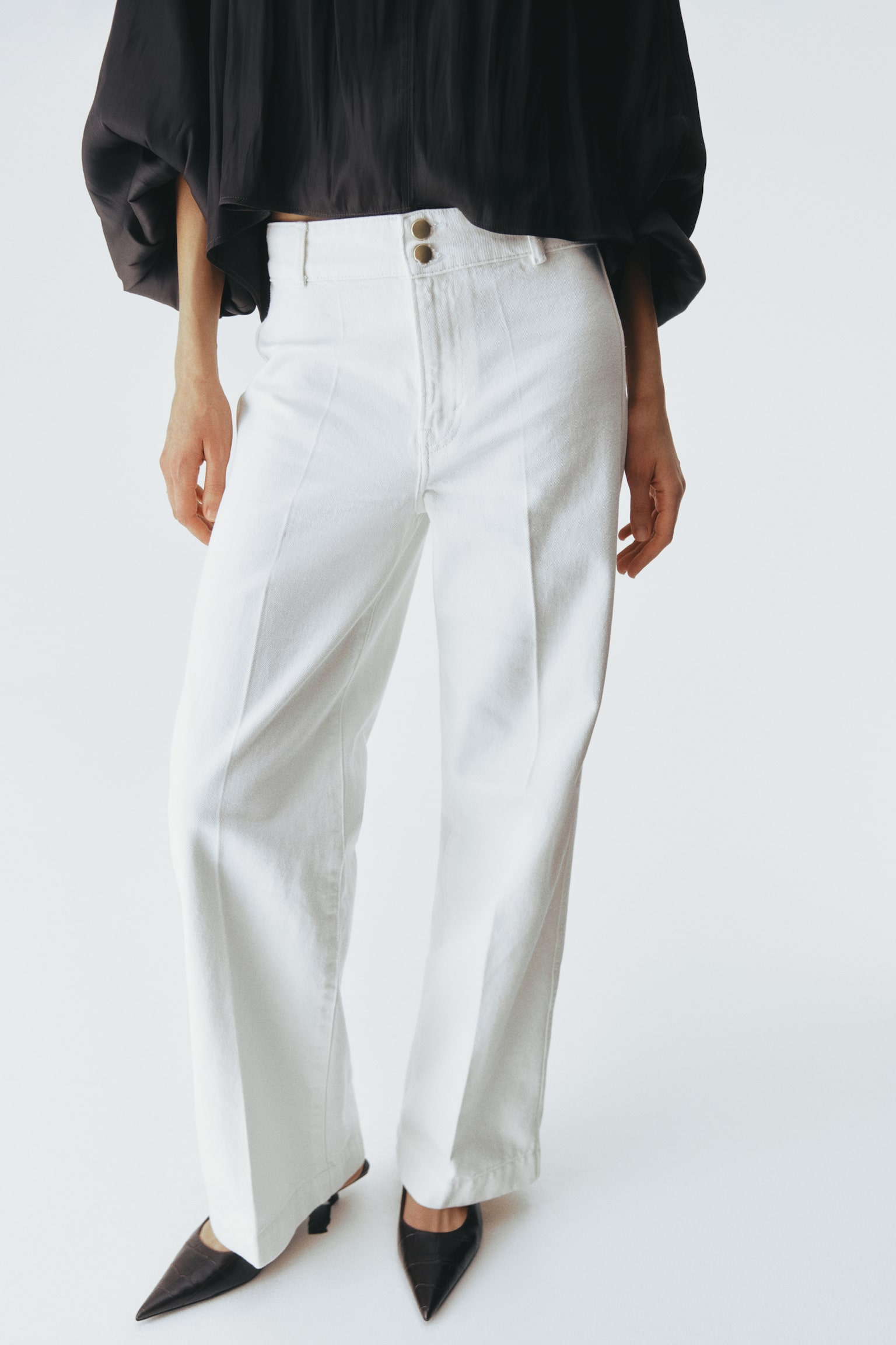 寬鬆高腰牛仔褲 - 白色/深丹寧藍/丹寧藍/淺丹寧藍 - 4