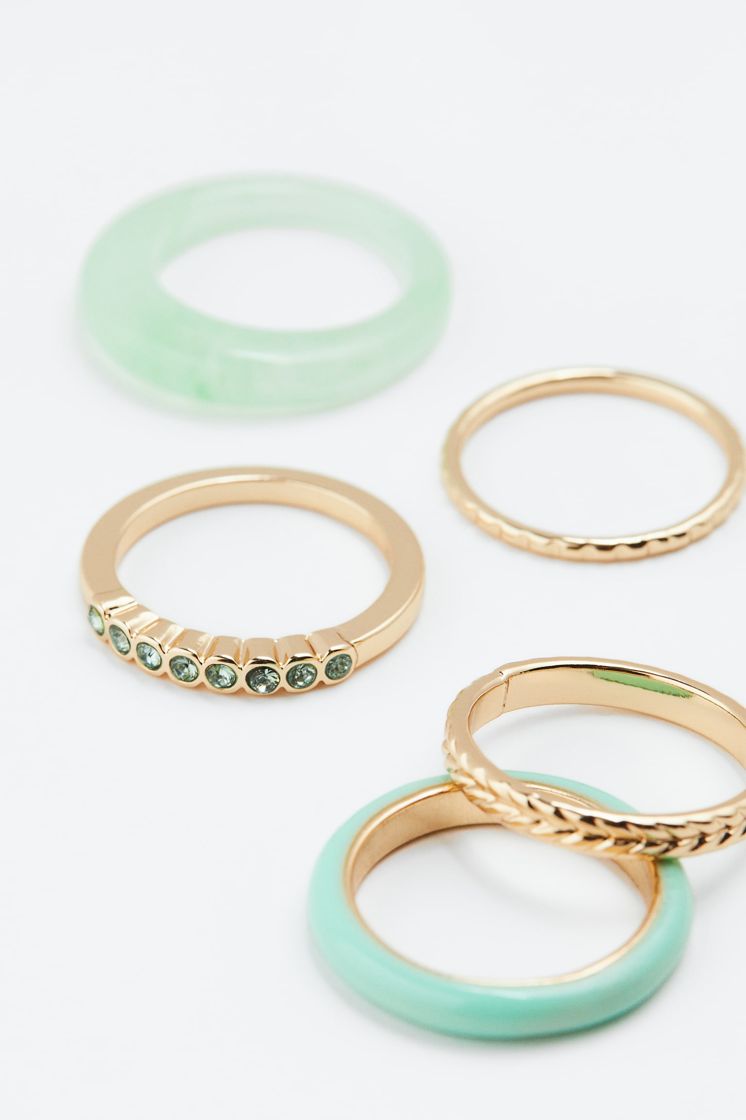 5-pack Rings - Gold colour/Light turquoise/Gold colour/White/Gold colour/Pink/Purple - 2