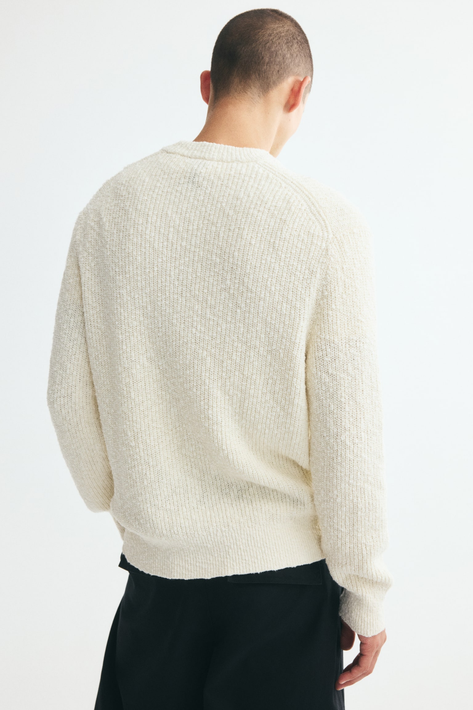 Мужской свитер H&M Relaxed-Fit Bouclé-Knit Cotton, цвет: Кремовый — фото 5