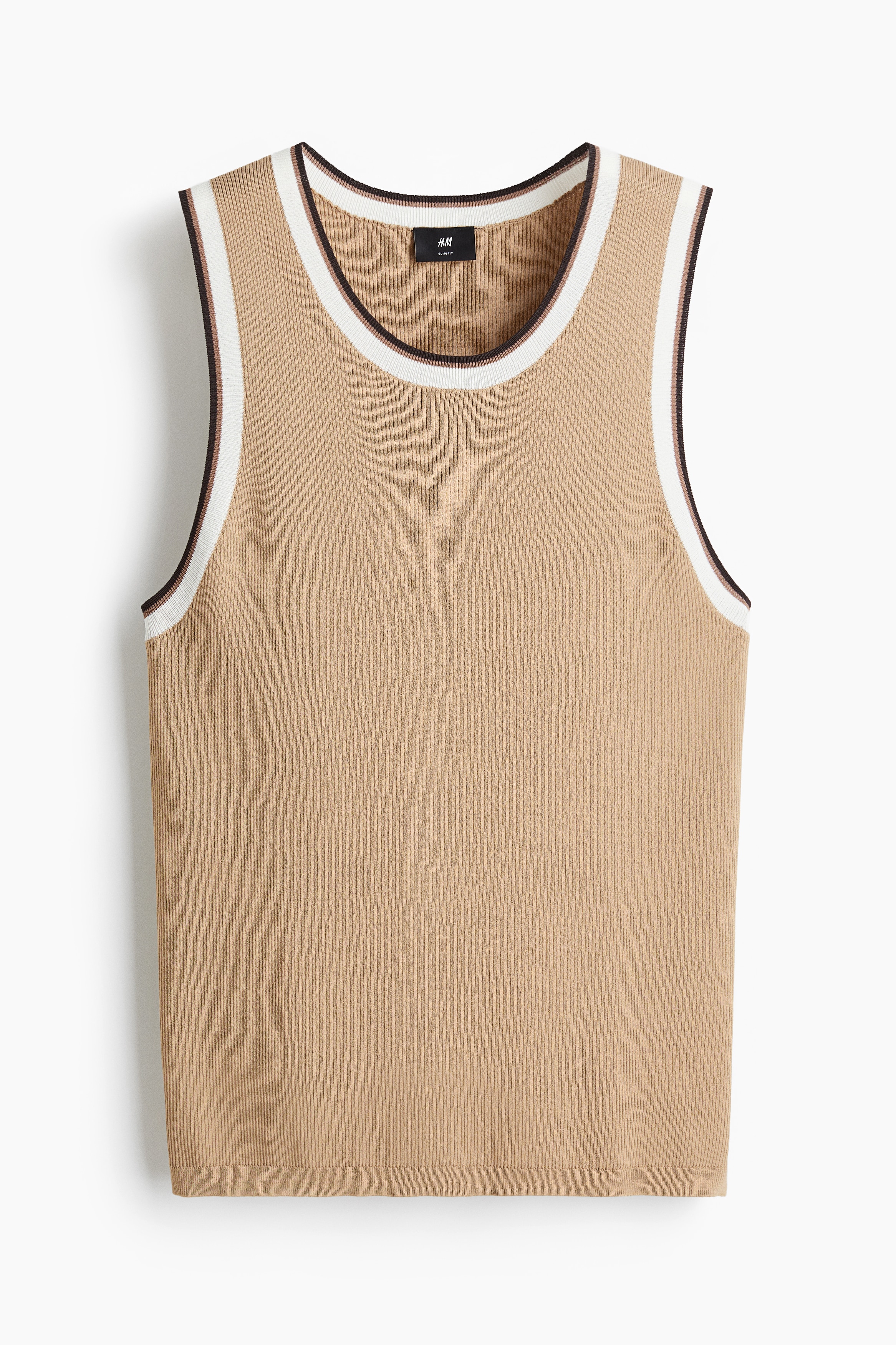 Débardeur côtelé Slim Fit - Beige/Bleu marine