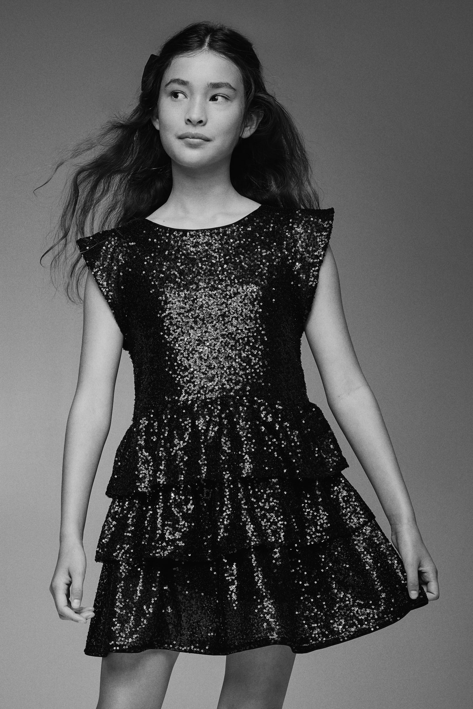 Jupe étagée à sequins - Noir/Argenté