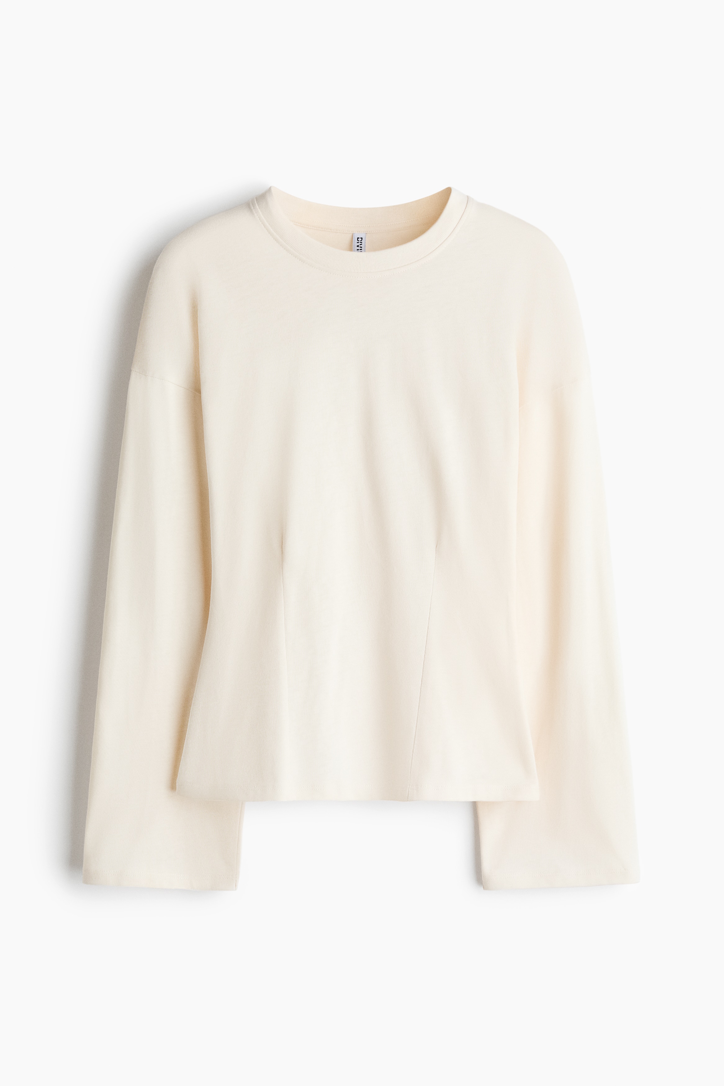 Waisted cotton jersey top - Cream/Gråmelert