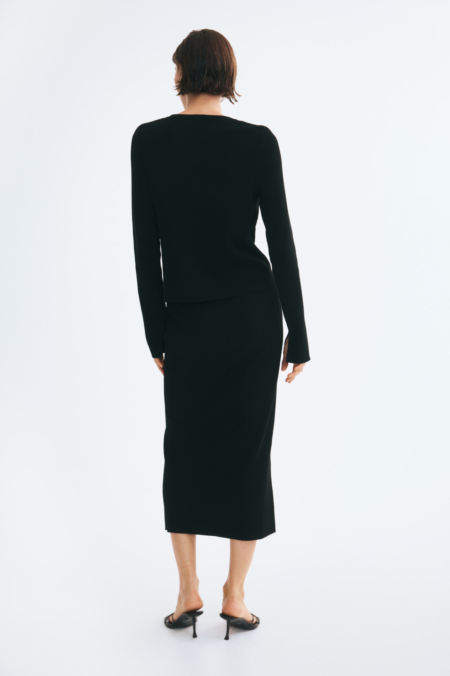 Женская юбка H&M Rib-Knit Knot-Button, цвет: Чёрный — фото 4