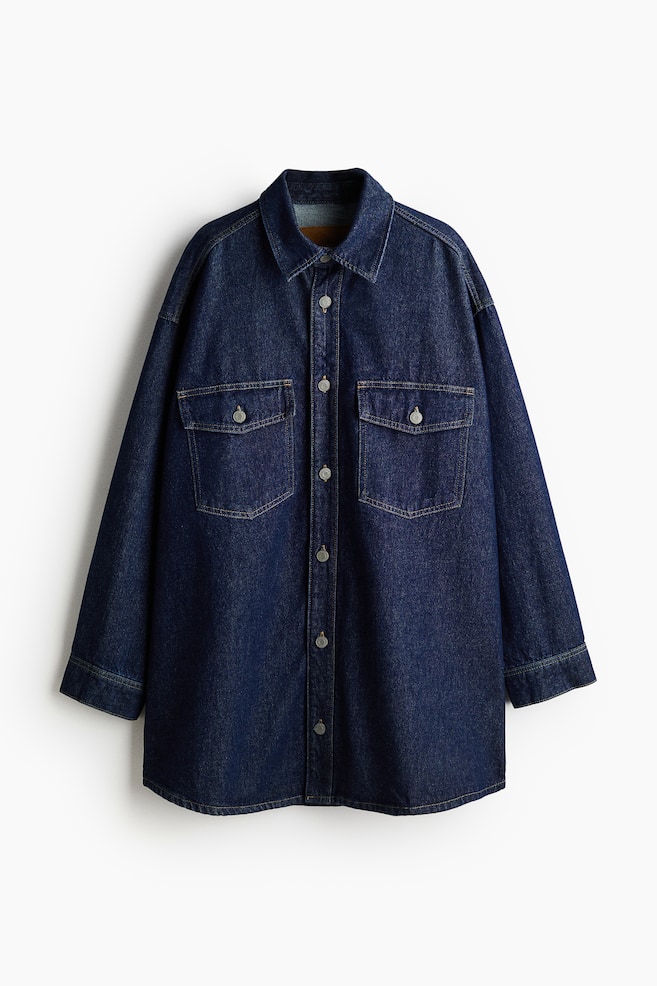 Oversized denim shirt - Dark denim blue/Black - 1