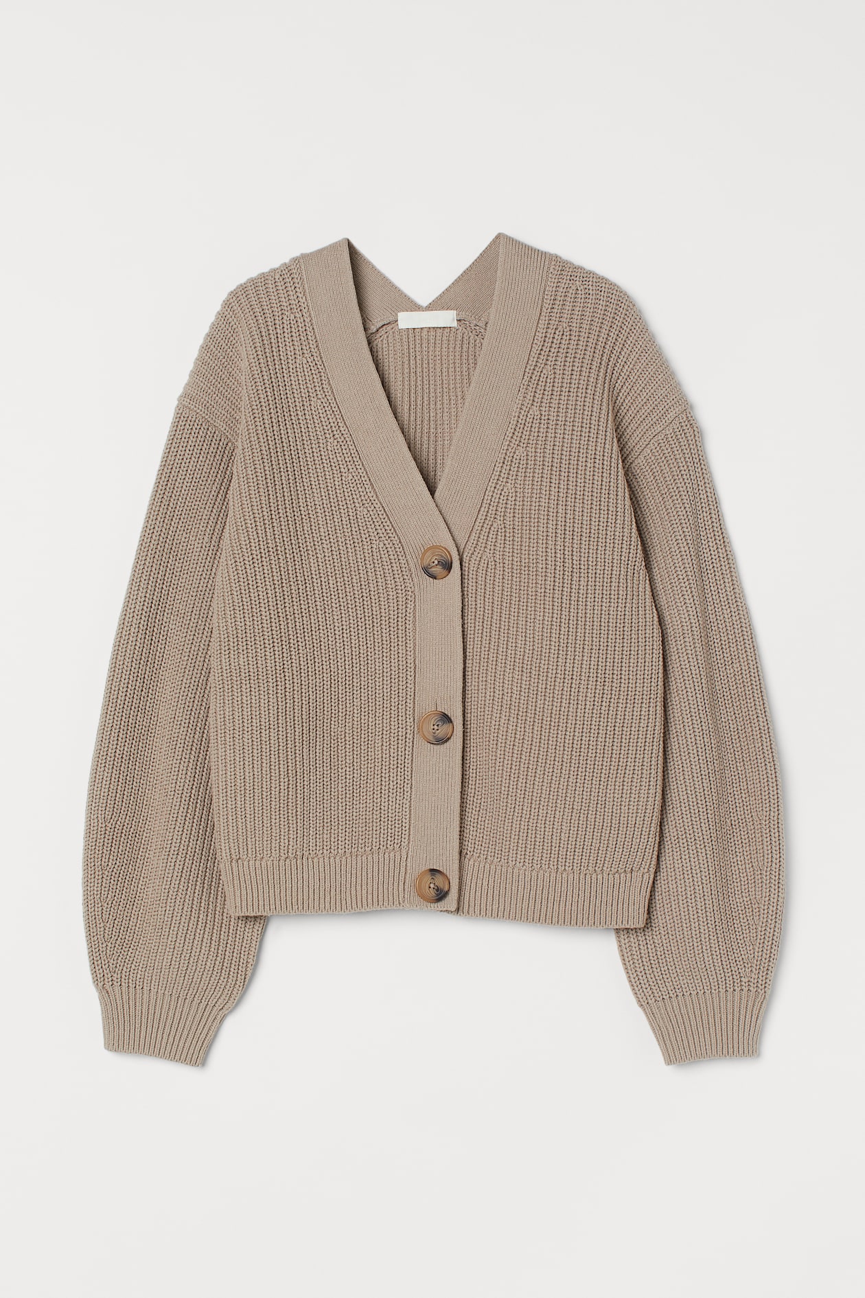 Rib-knit Cardigan - V-neck - Long sleeve - Beige - Ladies | H&M US