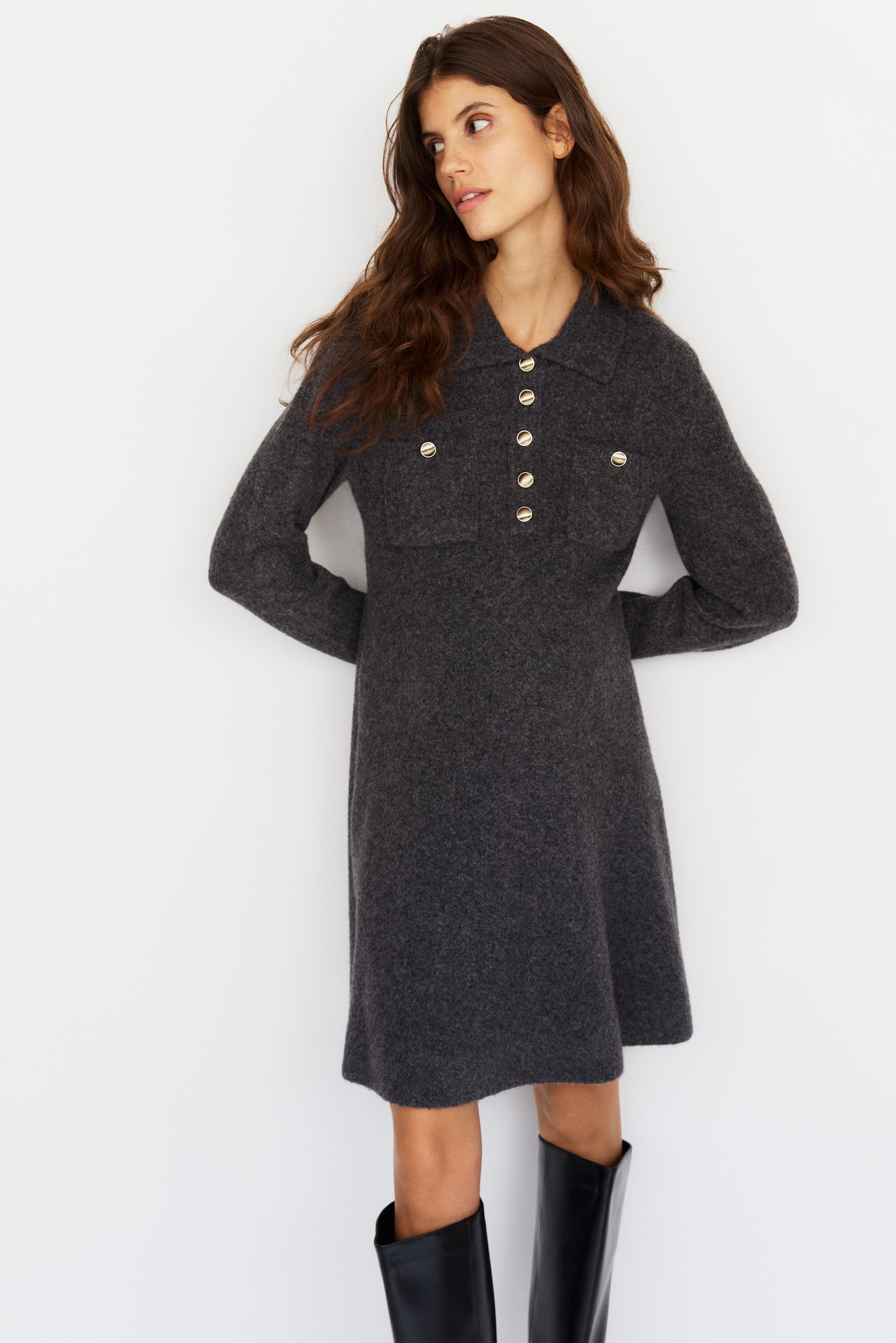 MAMA Long-sleeved dress - Dark grey/Navy blue - 4