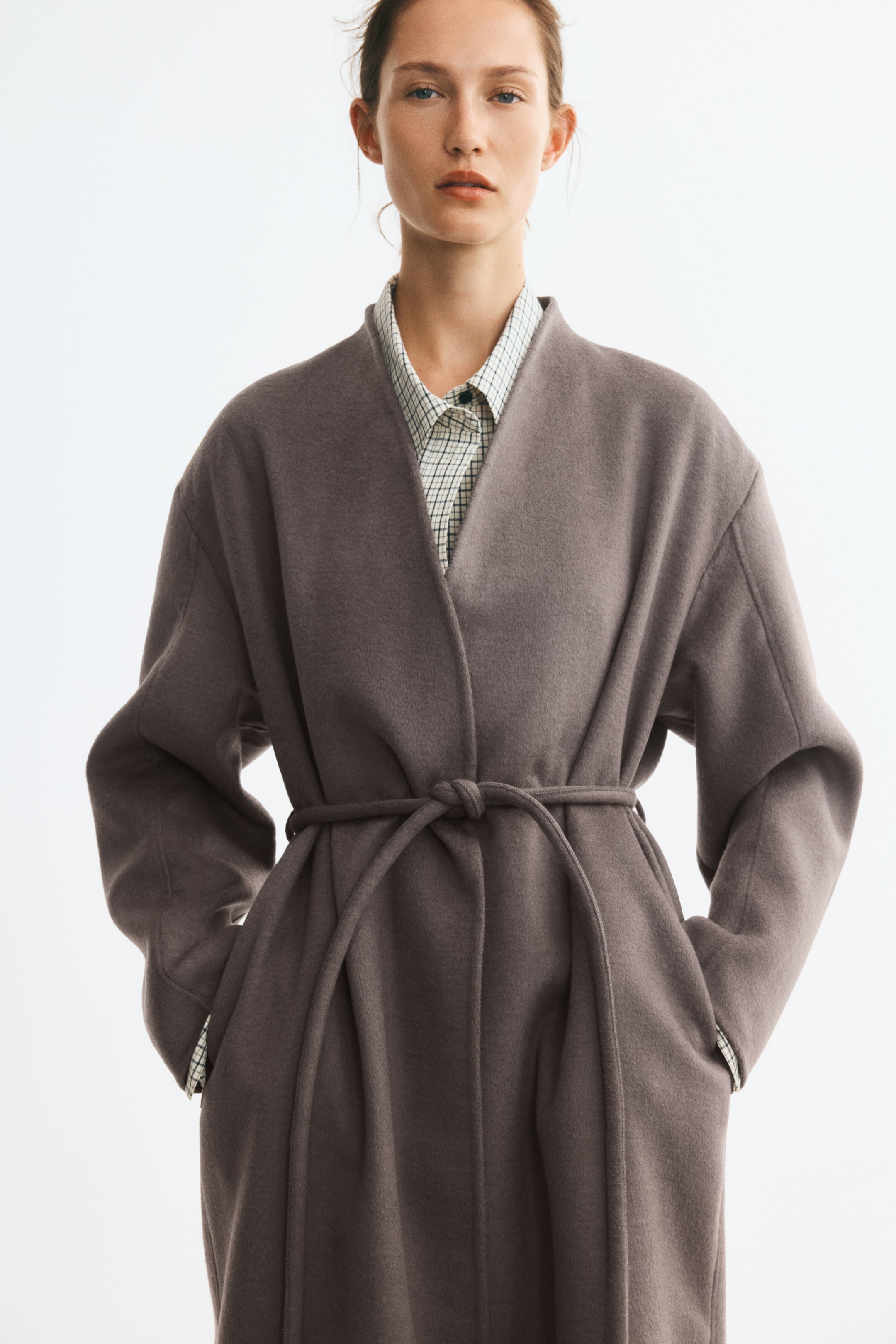 Wool-Blend Tie-Belt Coat