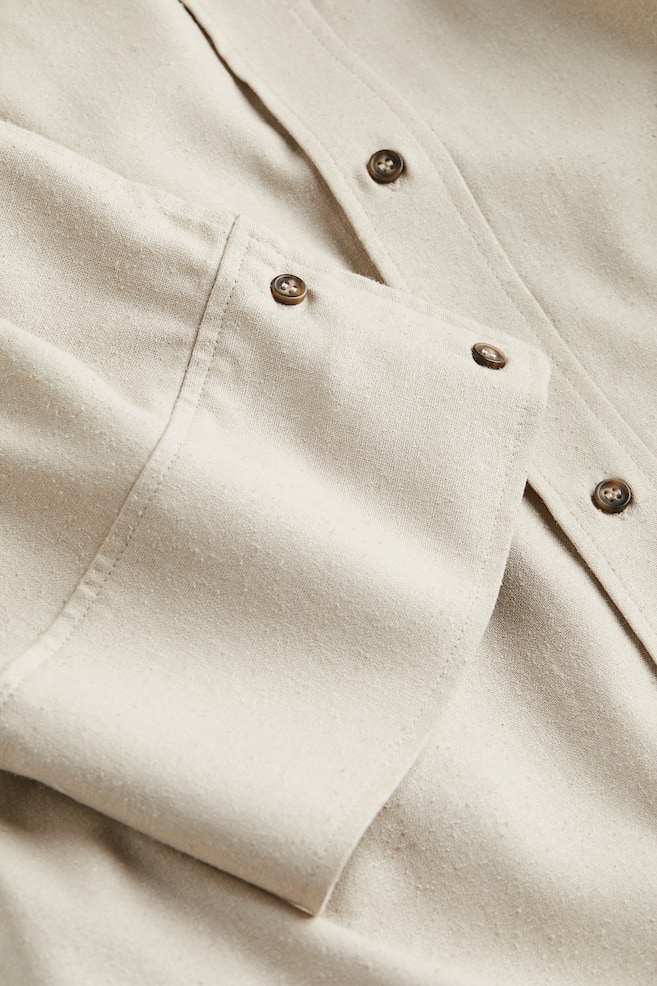 Skjortekjole i silke - Lys beige/Hvit - 7