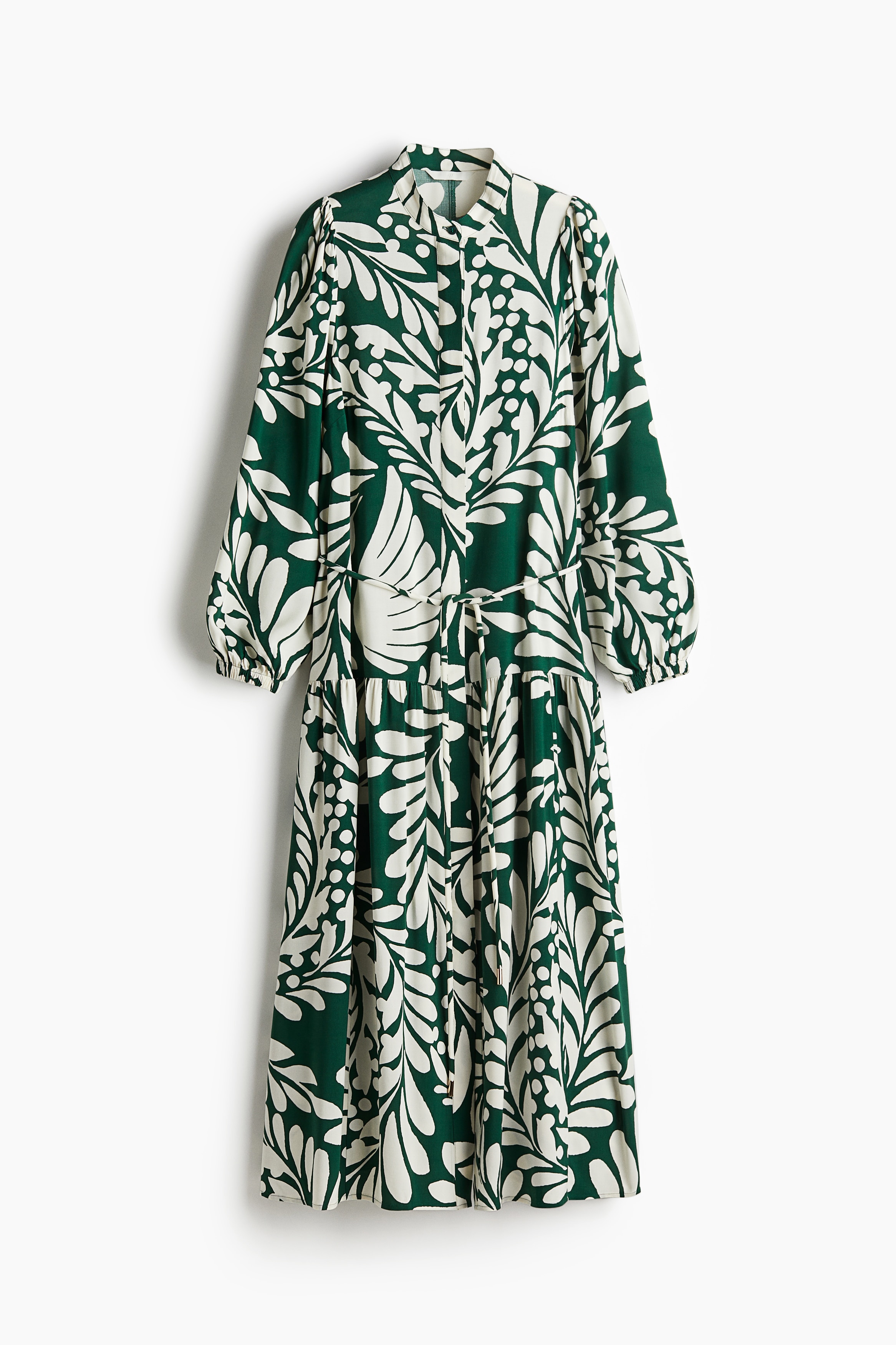 Long Puff-Sleeved Dress - Dark green/patterned/Black/zebra print